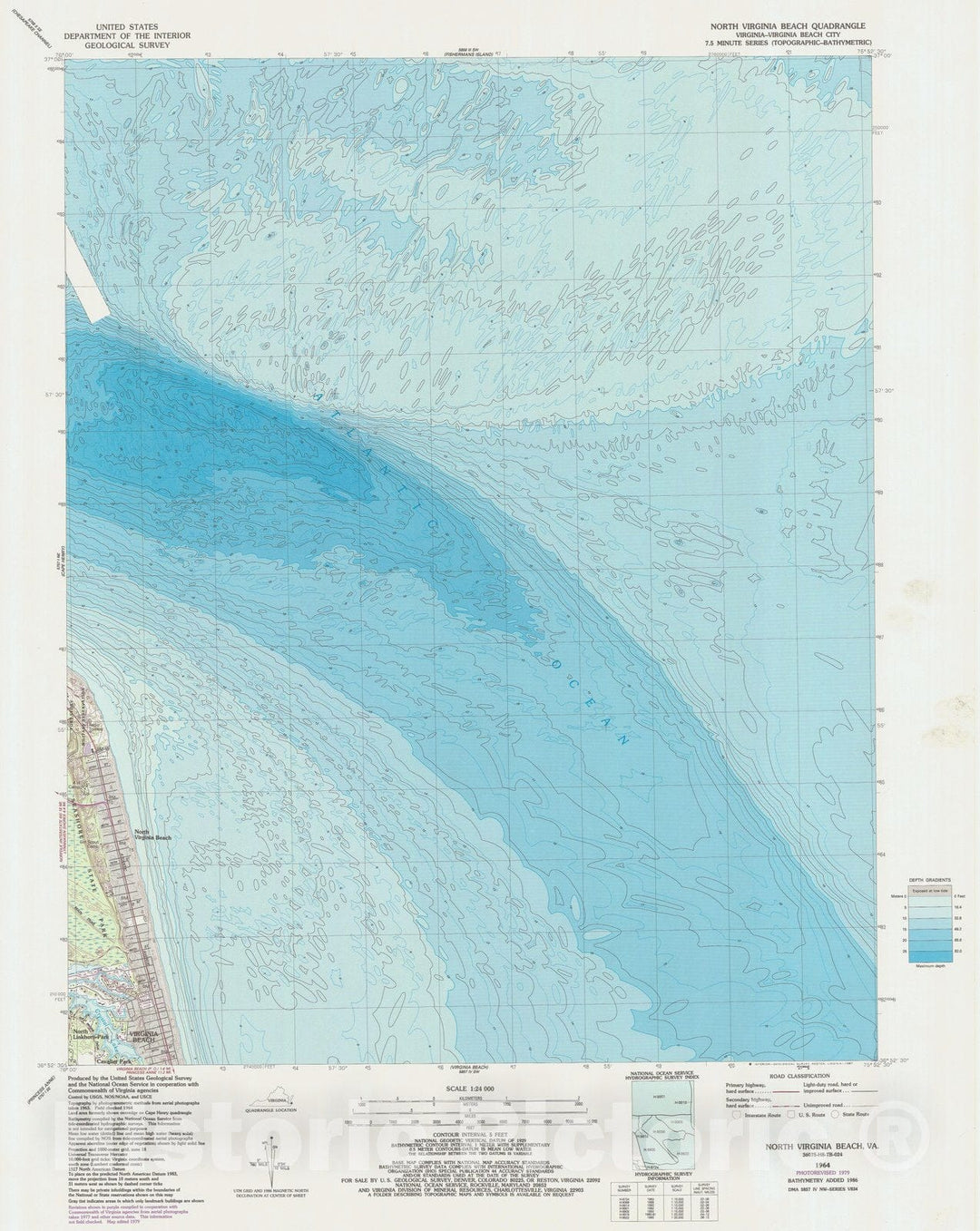 Historic Nautical Map - North Virginia Beach Va, VA, 1979 NOAA Topographic Bathymetric Historic Nautical Map - Vintage Wall Art