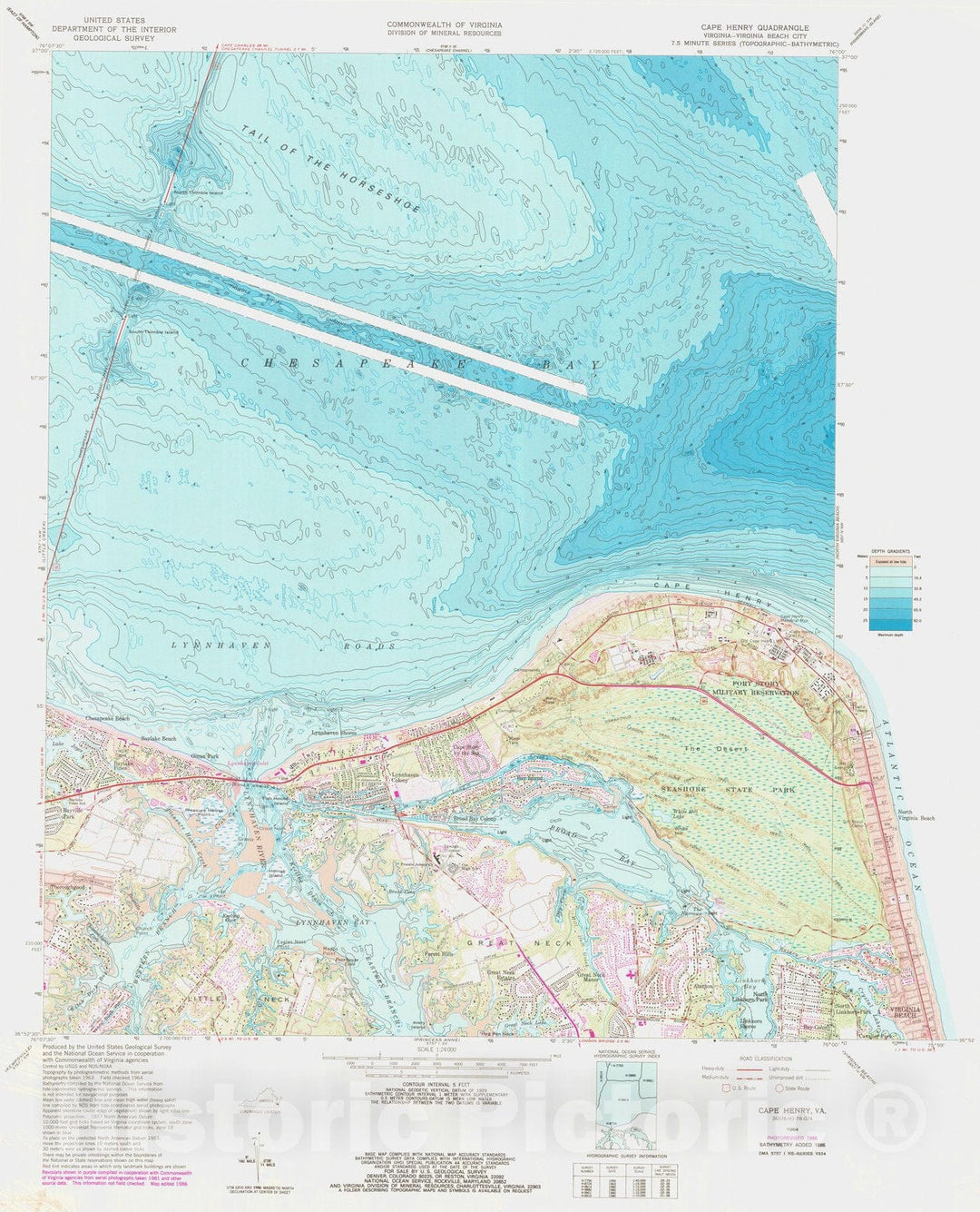 Historic Nautical Map - Cape Henry, VA, 1986 NOAA Topographic Bathymetric Historic Nautical Map - Vintage Wall Art