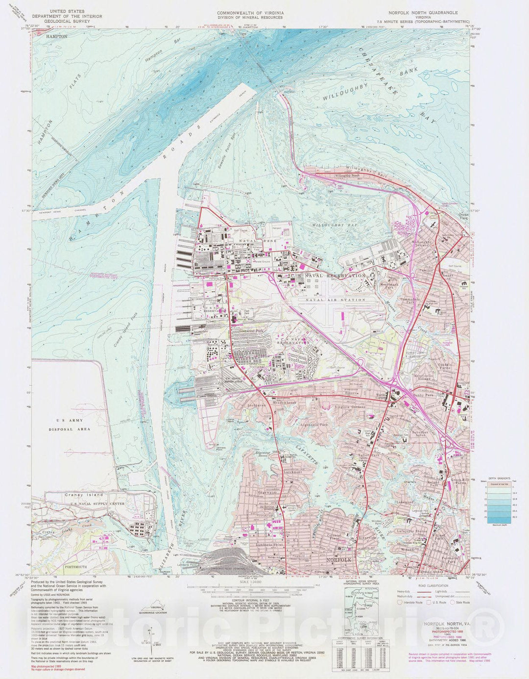 Historic Nautical Map - Norfolk North Va, VA, 1986 NOAA Topographic Bathymetric Historic Nautical Map - Vintage Wall Art