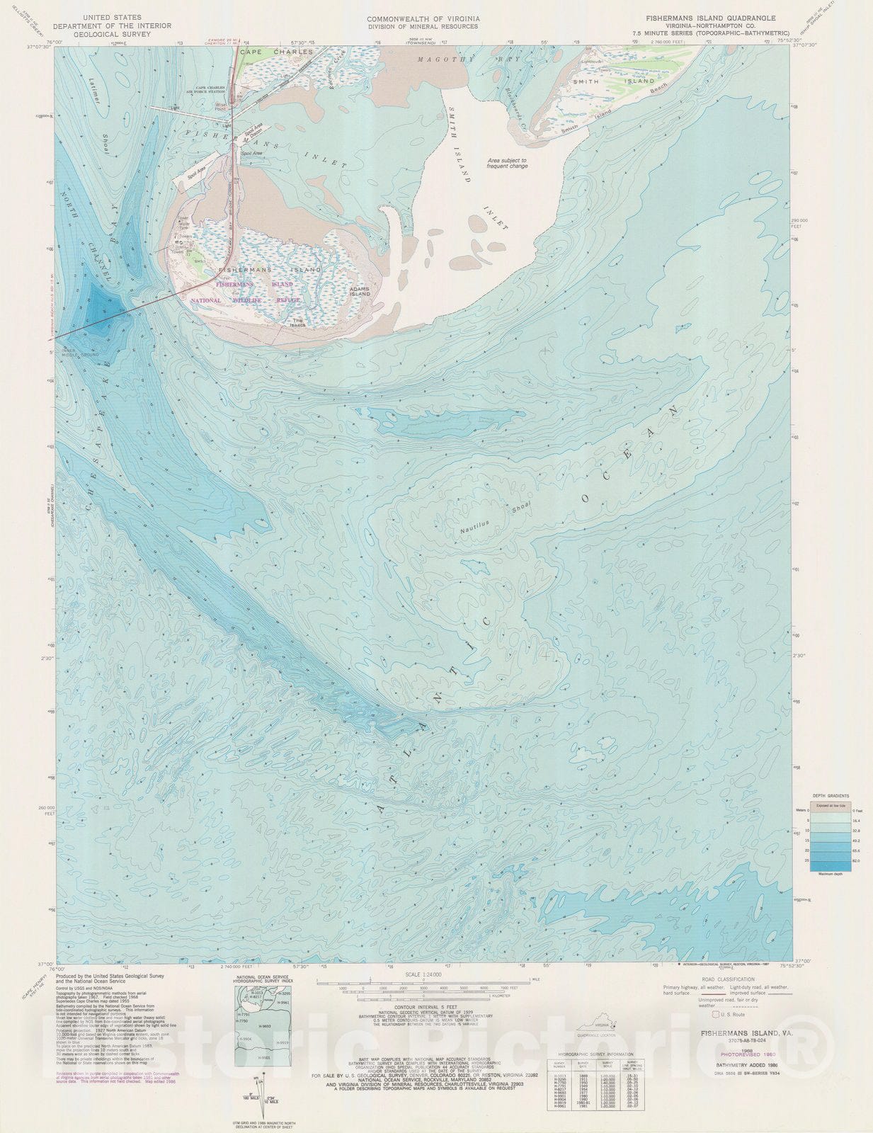 Historic Nautical Map - Fishermans Island, VA, 1980 NOAA Topographic Bathymetric Historic Nautical Map - Vintage Wall Art