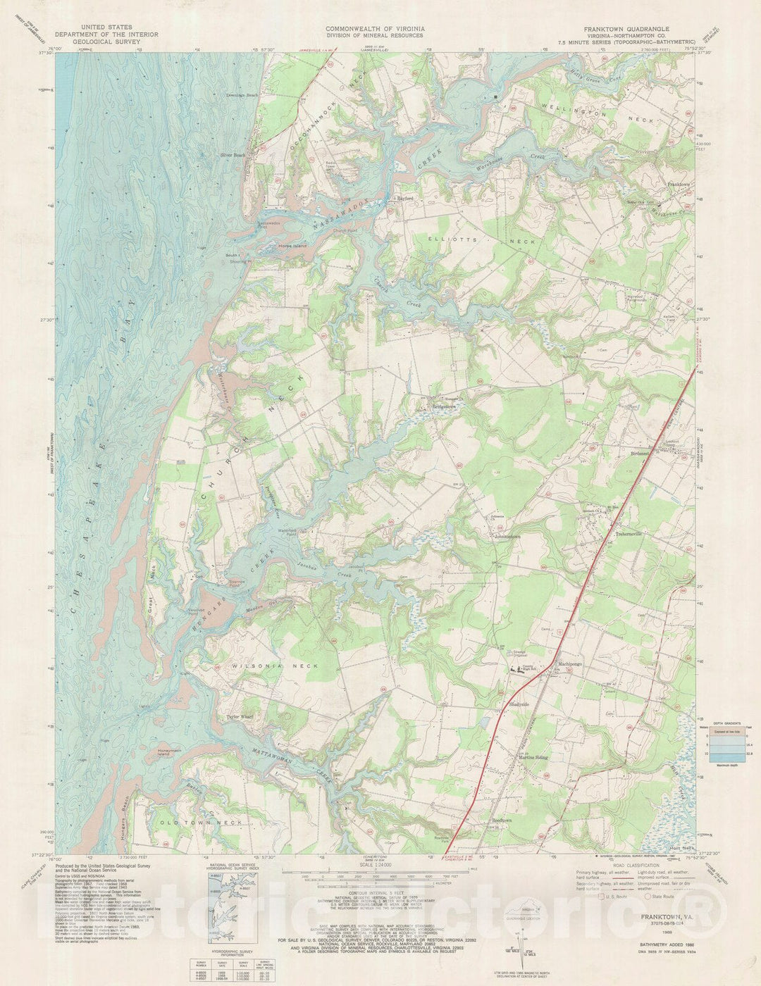 Historic Nautical Map - Franktown, VA, 1968 NOAA Topographic Bathymetric Historic Nautical Map - Vintage Wall Art