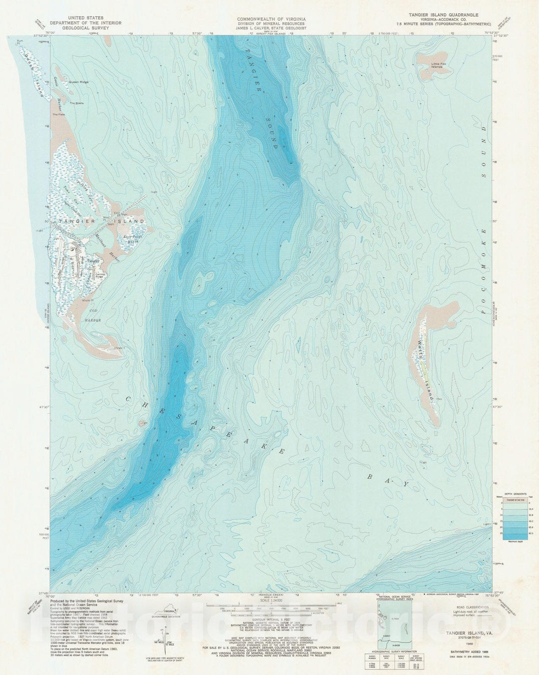 Historic Nautical Map - Tangier Island Va, VA, 1968 NOAA Chart - Vintage Wall Art