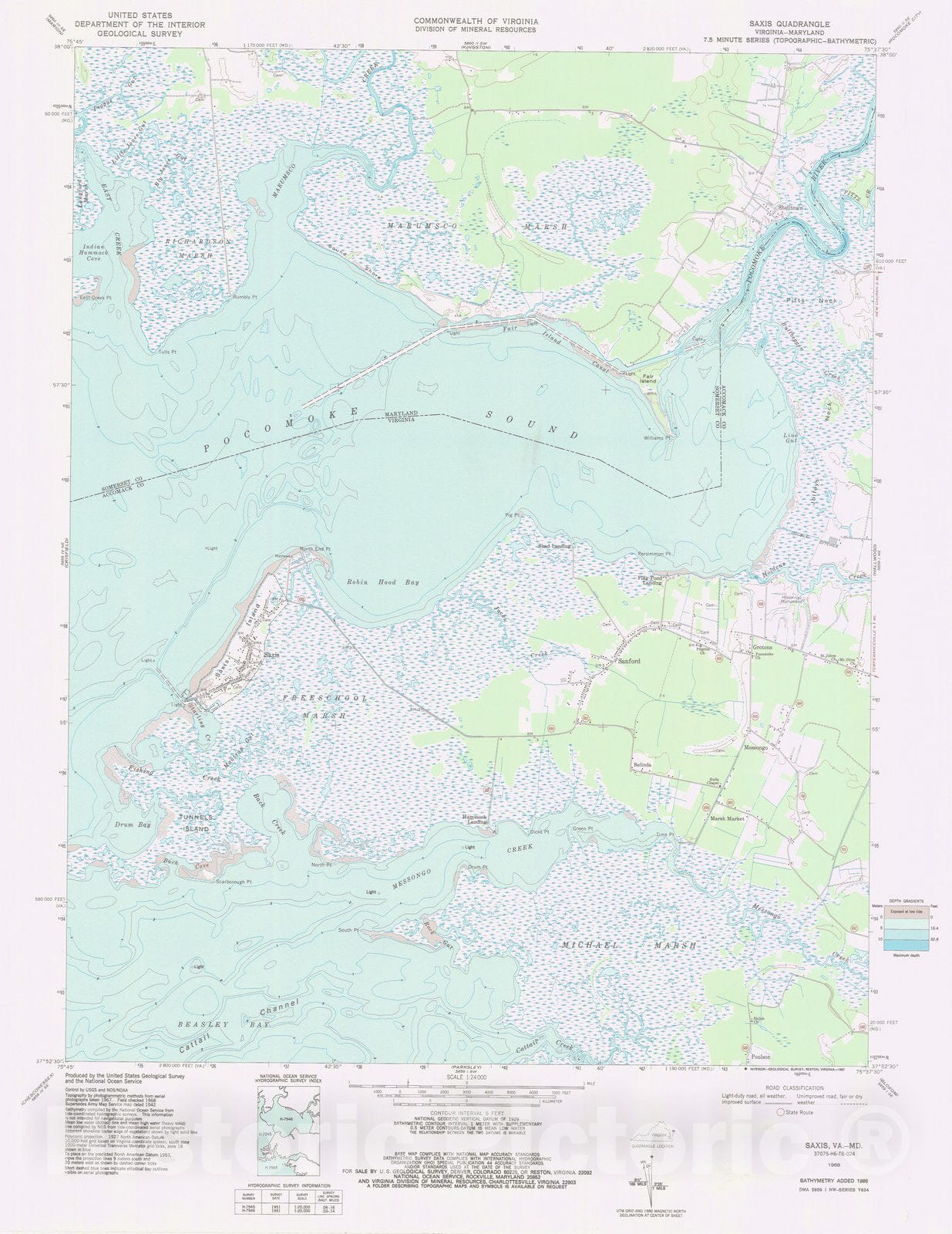 Historic Historic Nautical Map - Saxis Va Md, MD, VA, 1968 NOAA Topographic Bathymetric Historic Nautical Map - Antique Vintage Decor Poster Wall Art Reproduction