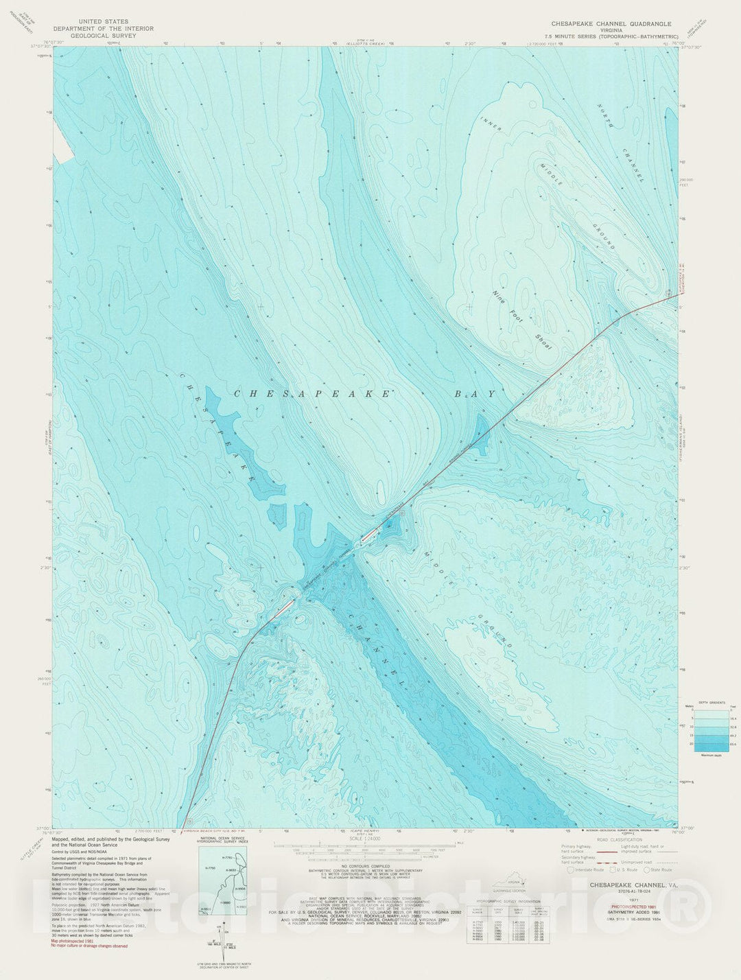 Historic Nautical Map - Chesapeake Channel, VA, 1971 NOAA Topographic Bathymetric Historic Nautical Map - Vintage Wall Art