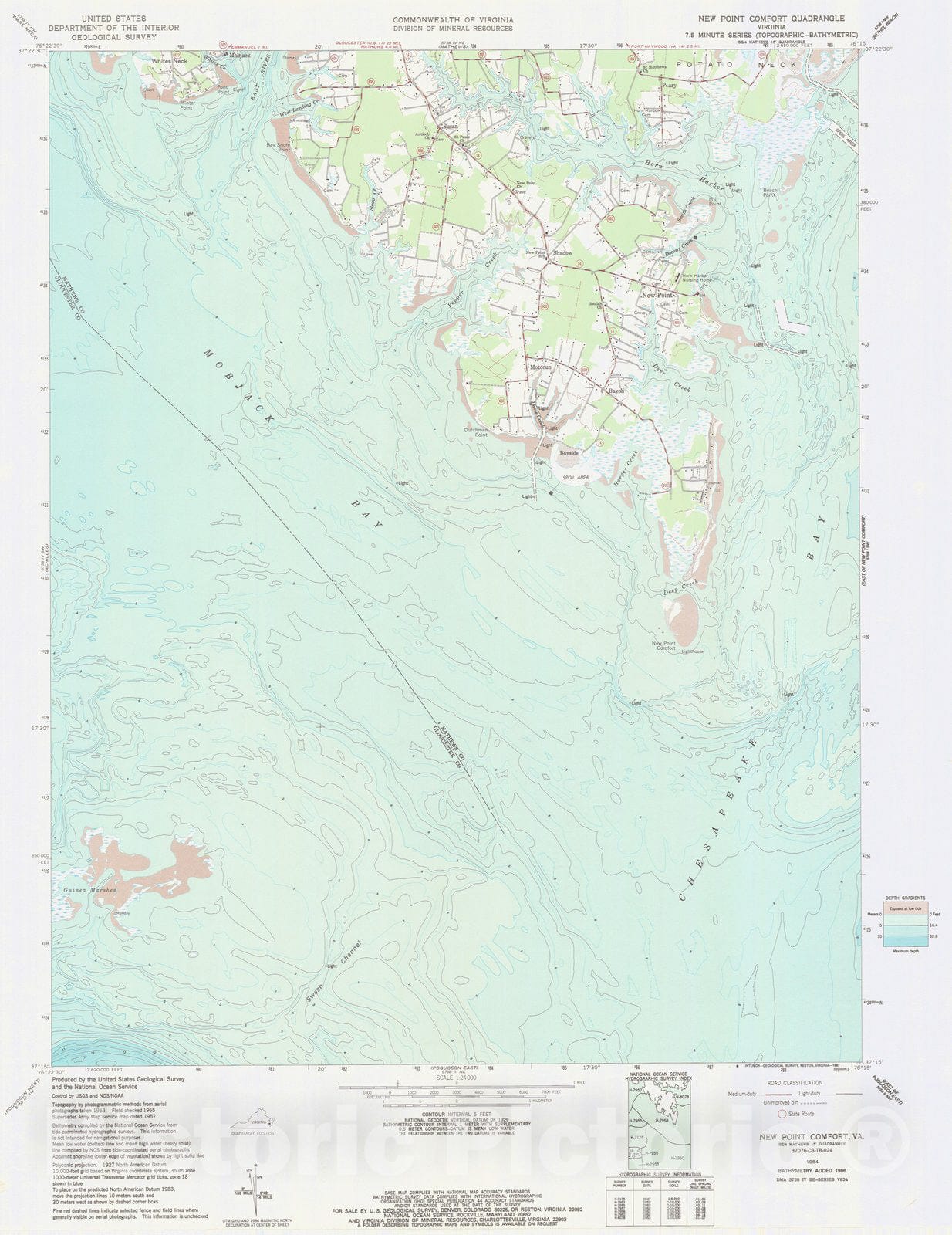 Historic Nautical Map - New Point Comfort Va, VA, 1964 NOAA Topographic Bathymetric Historic Nautical Map - Vintage Wall Art