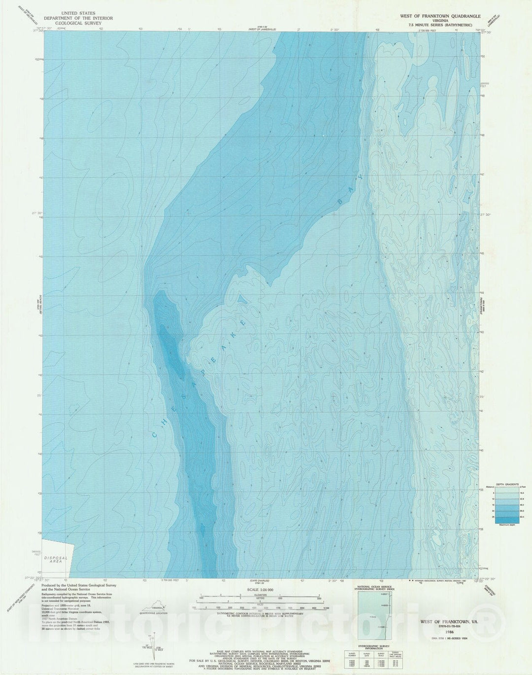 Historic Nautical Map - West Franktown Va, VA, 1986 NOAA Topographic Bathymetric Historic Nautical Map - Vintage Wall Art