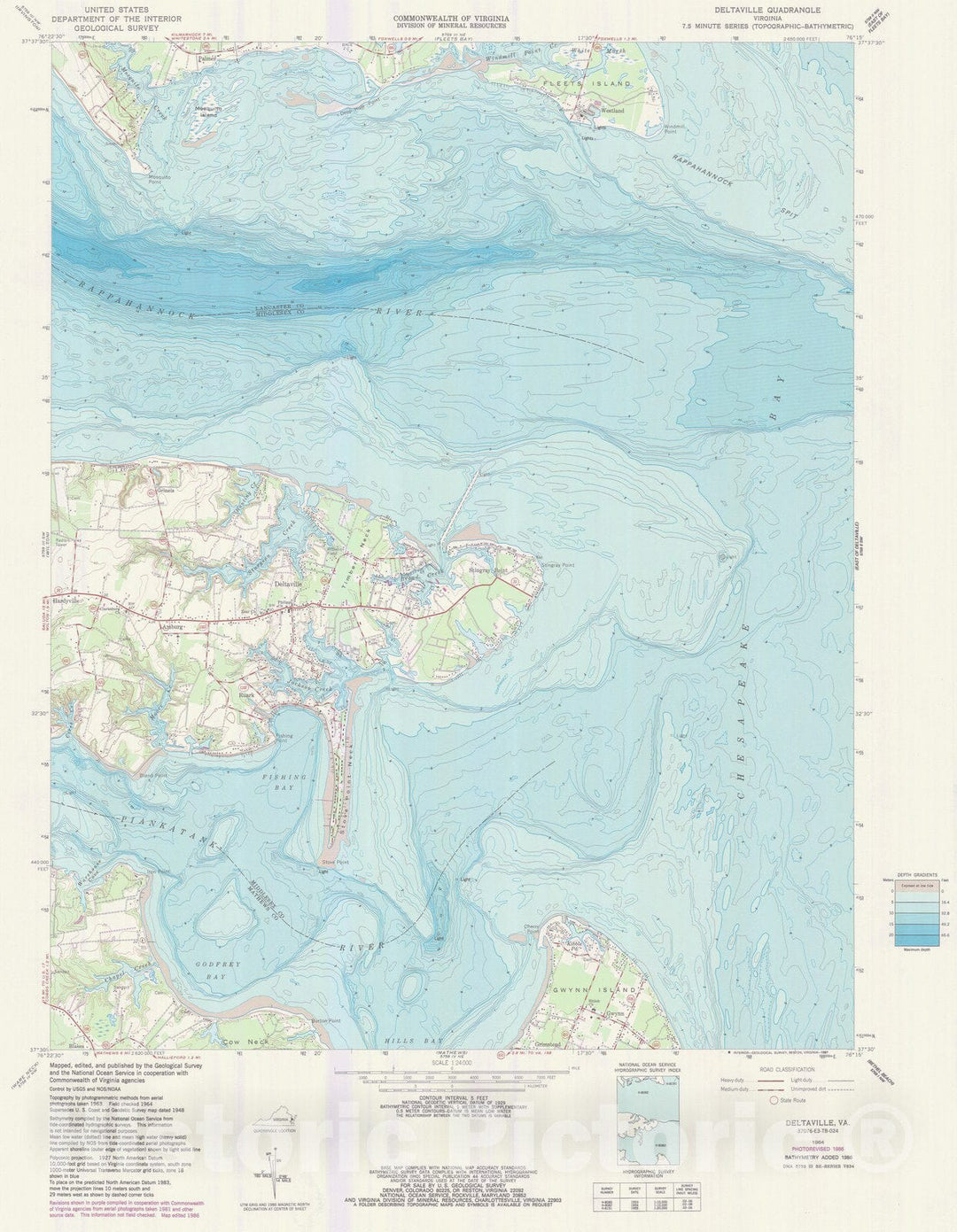 Historic Nautical Map - Deltaville, VA, 1986 NOAA Topographic Bathymetric Historic Nautical Map - Vintage Wall Art