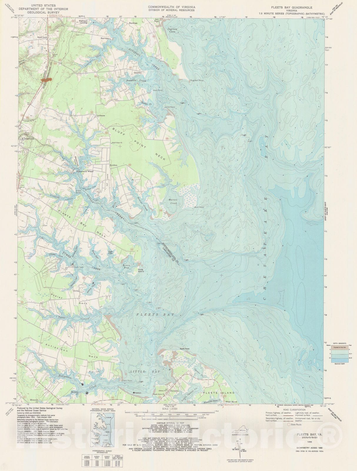 Historic Nautical Map - Fleets Bay, VA, 1968 NOAA Topographic Bathymetric Historic Nautical Map - Vintage Wall Art