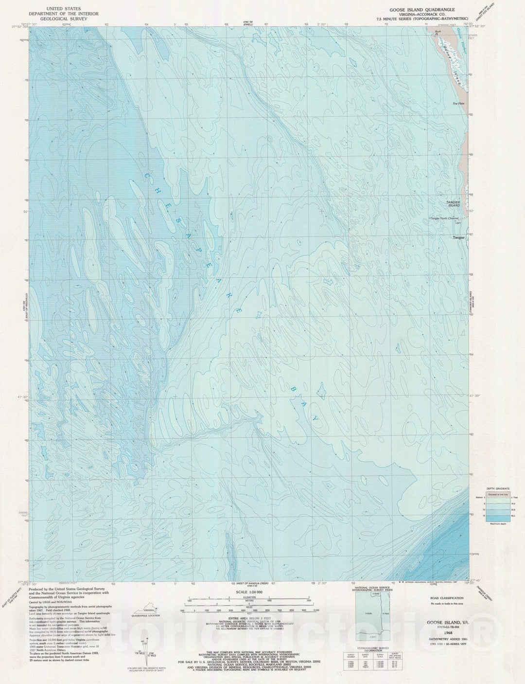 Historic Nautical Map - Goose Island, VA, 1968 NOAA Topographic Bathymetric Historic Nautical Map - Vintage Wall Art