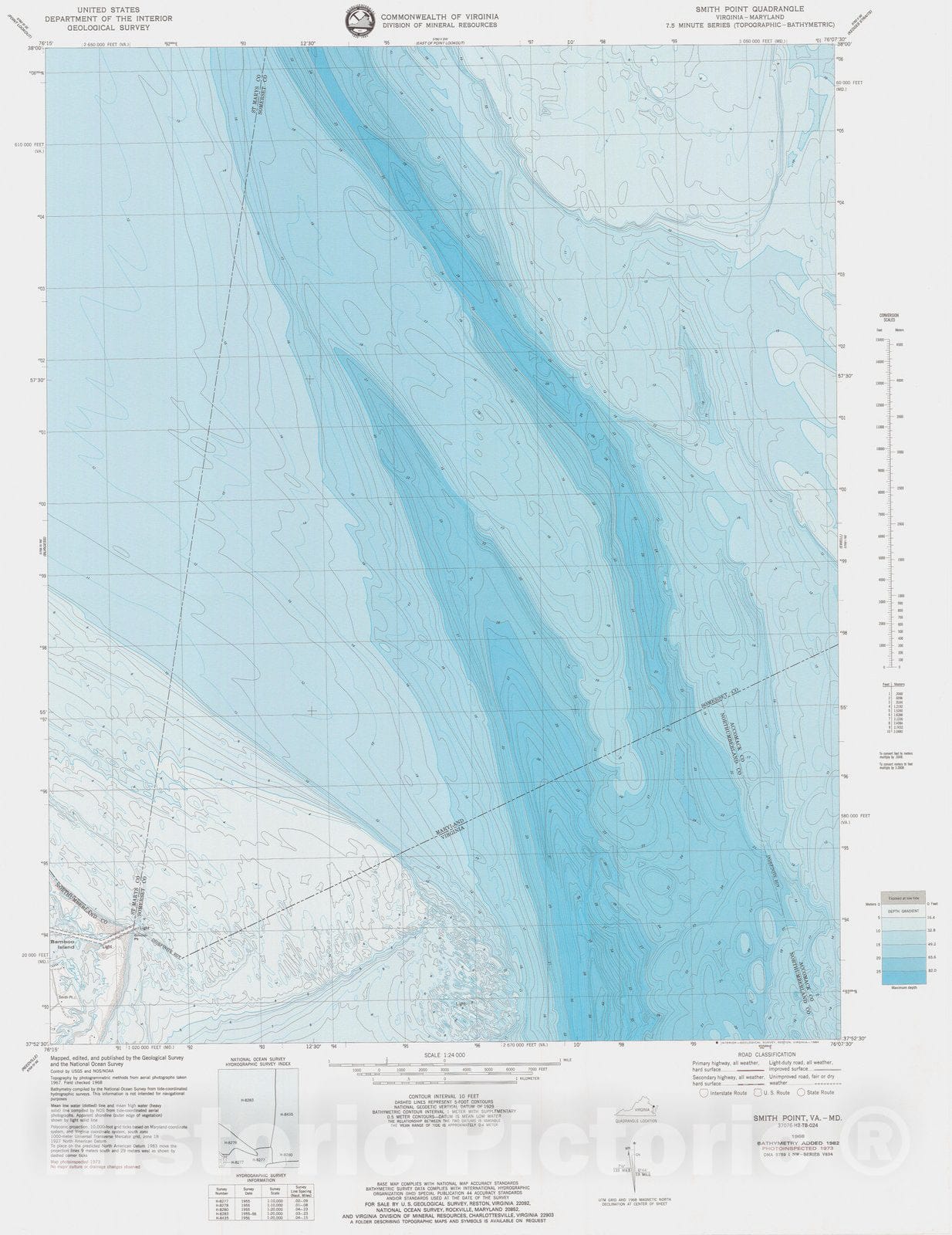 Historic Nautical Map - Smith Point Va Md, MD, VA, 1968 NOAA Topographic Bathymetric Historic Nautical Map - Vintage Wall Art