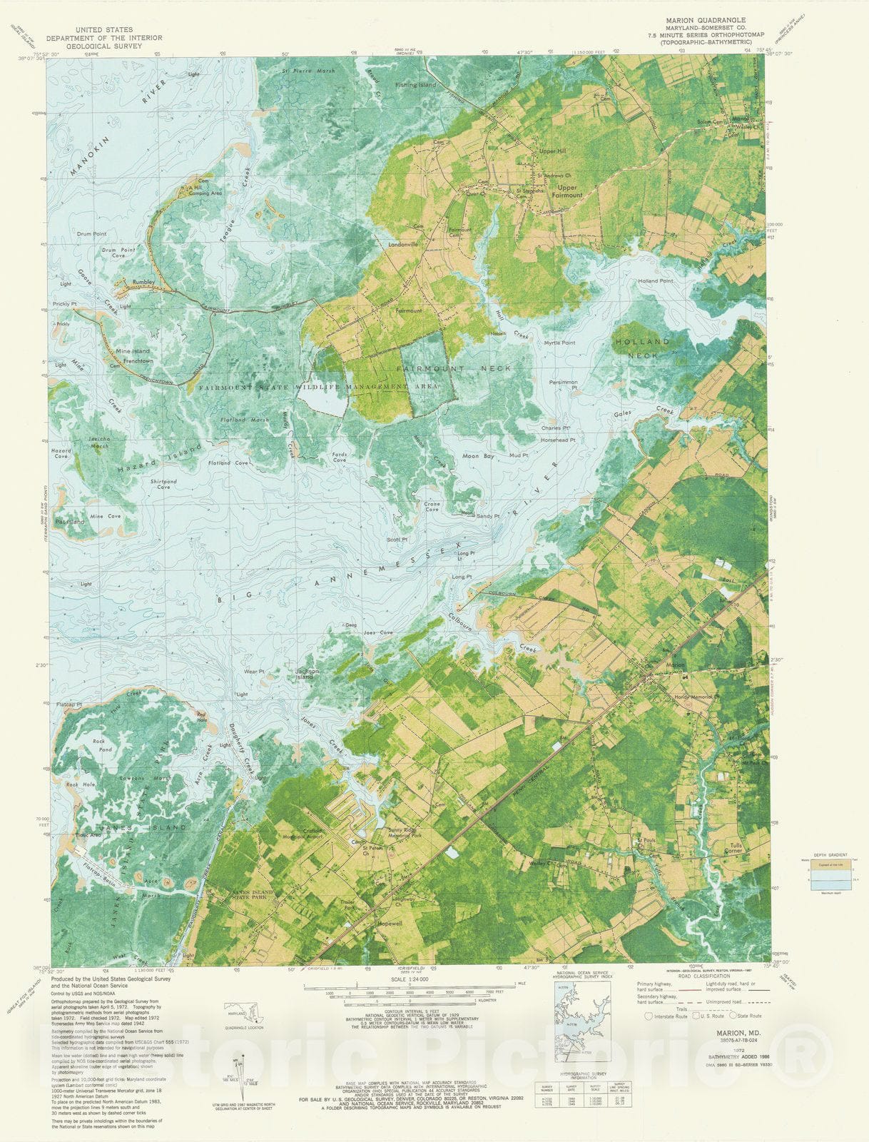 Historic Nautical Map - Marion Md, MD, 1972 NOAA Topographic Bathymetric Historic Nautical Map - Vintage Wall Art