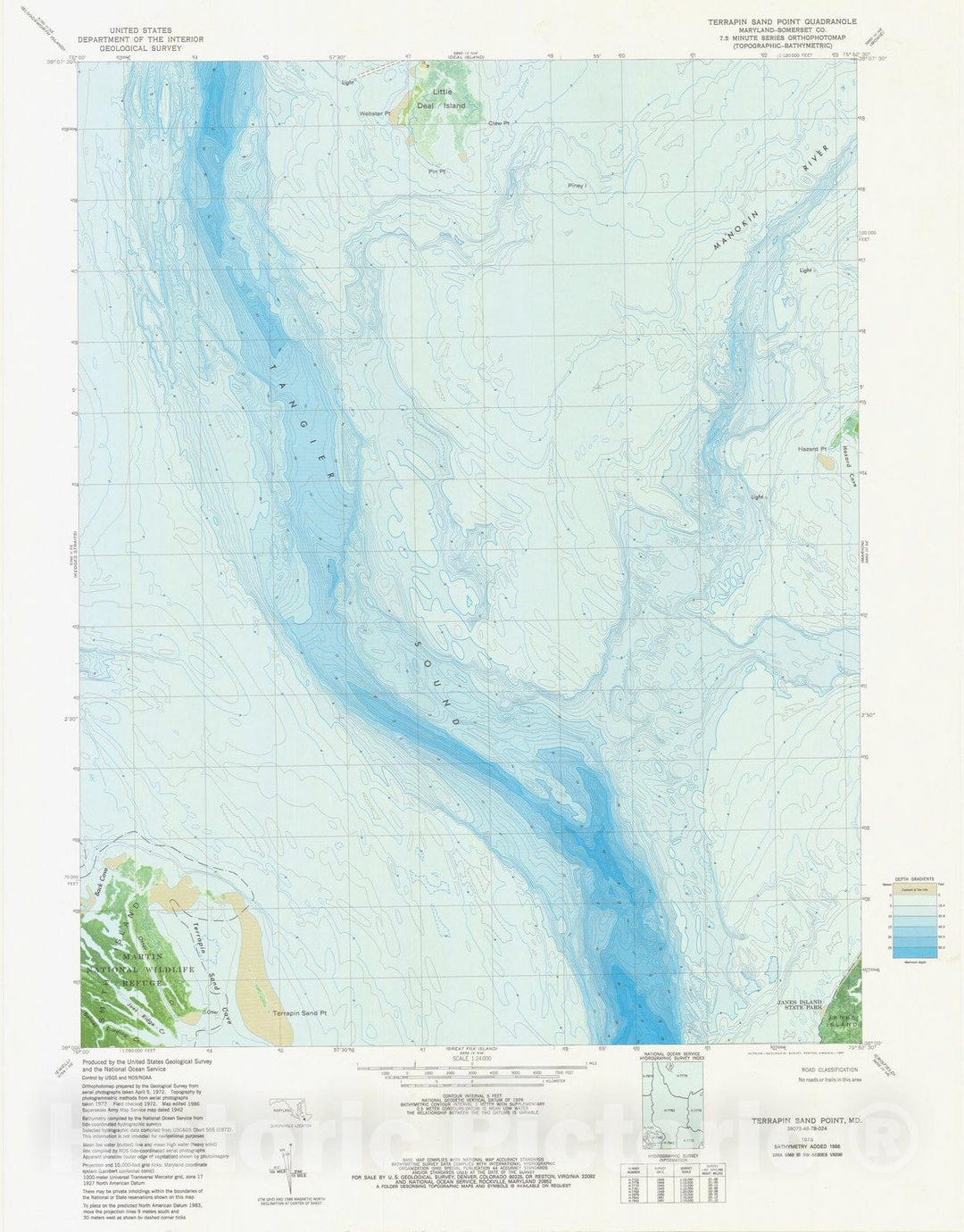 Historic Nautical Map - Terrapin Sand Point Md, MD, 1973 NOAA Topographic Bathymetric Historic Nautical Map - Vintage Wall Art