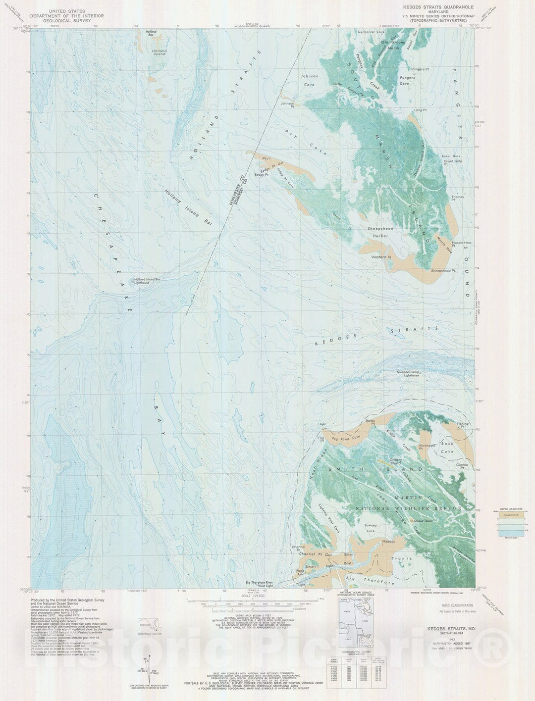 Historic Nautical Map - Kedges Straits, MD, 1972 NOAA Topographic Bathymetric Historic Nautical Map - Vintage Wall Art