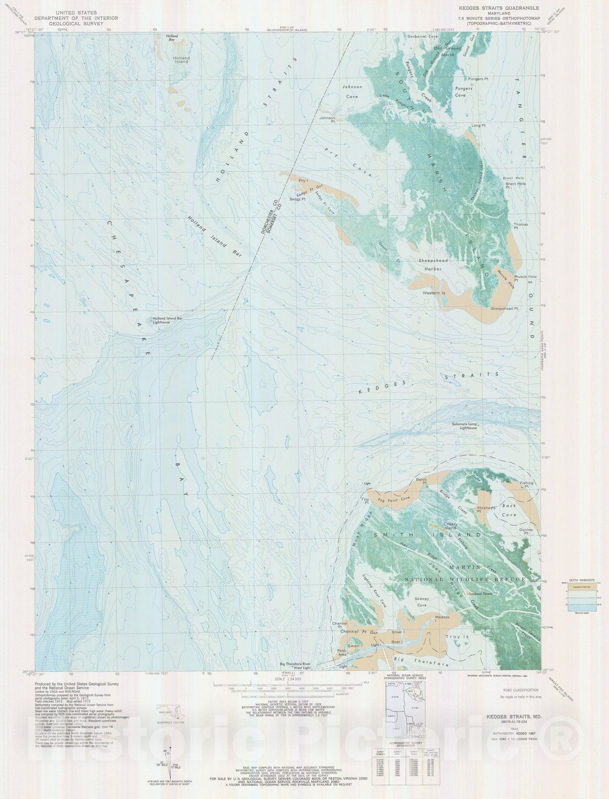 Historic Nautical Map - Kedges Straits, MD, 1972 NOAA Topographic Bathymetric Historic Nautical Map - Vintage Wall Art