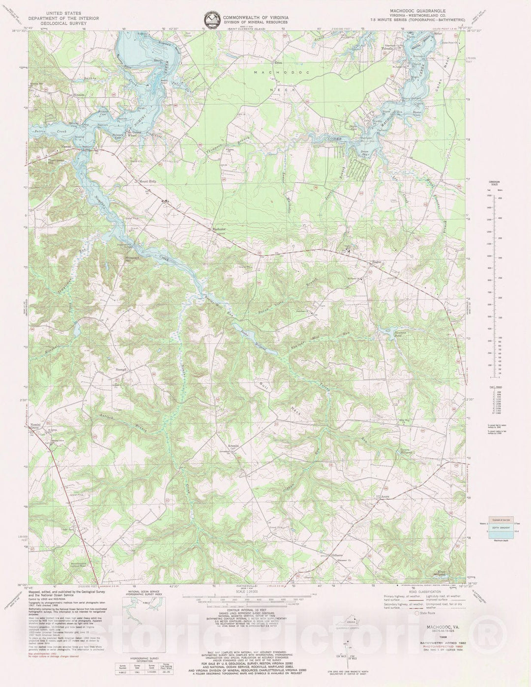 Historic Nautical Map - Machodoc Va, VA, 1968 NOAA Topographic Bathymetric Historic Nautical Map - Vintage Wall Art