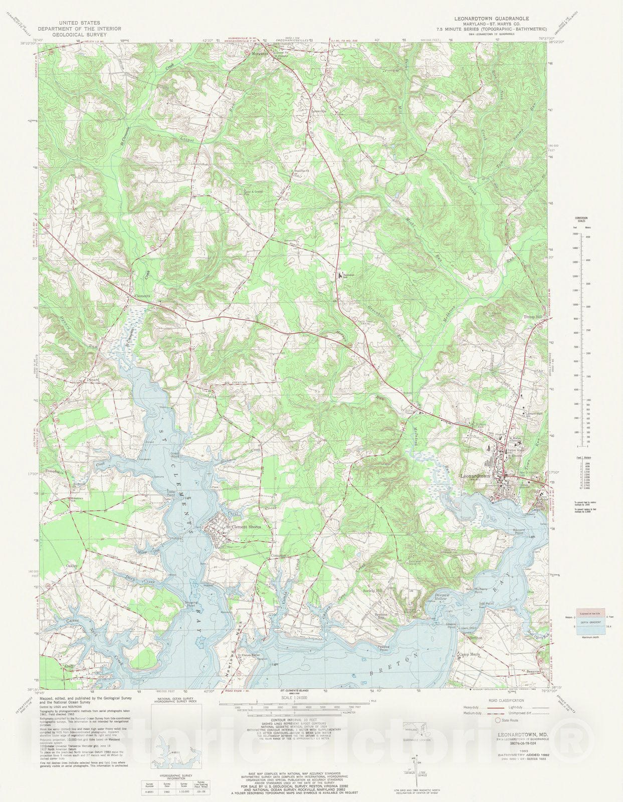 Historic Nautical Map - Leonardtown Md, MD, 1963 NOAA Topographic Bathymetric Historic Nautical Map - Vintage Wall Art