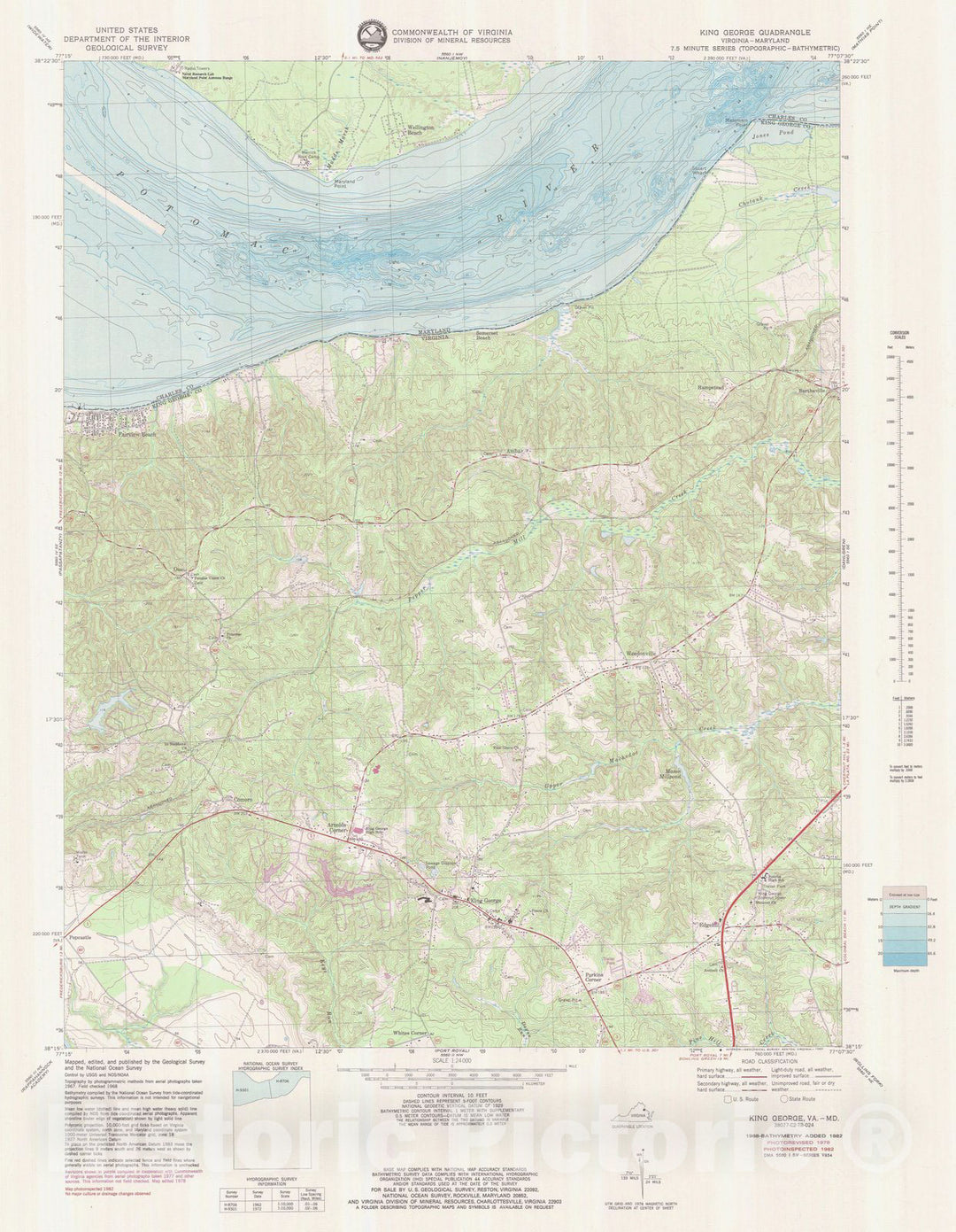 Historic Nautical Map - King George, MD, VA, 1978 NOAA Topographic Bathymetric Historic Nautical Map - Vintage Wall Art