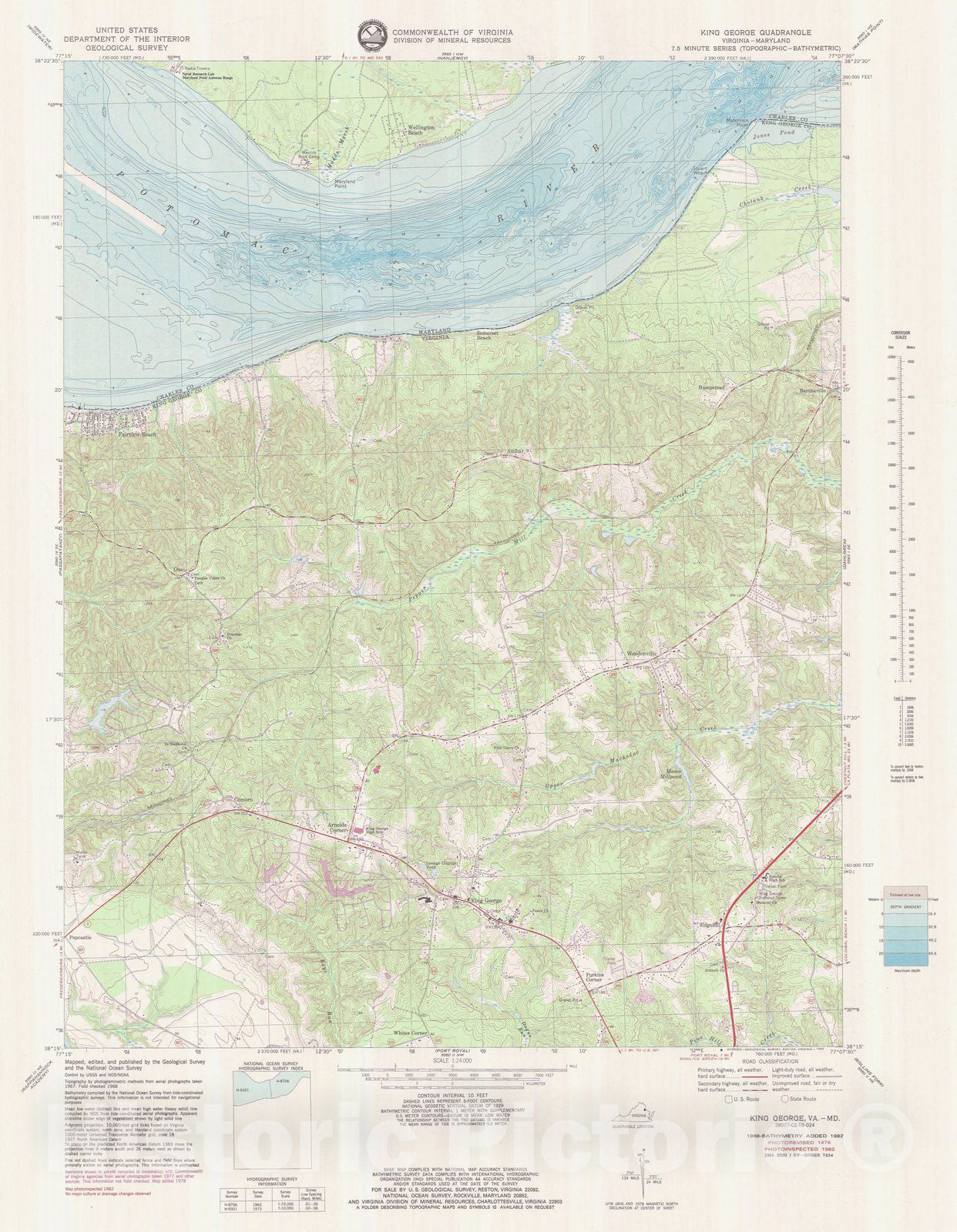 Historic Nautical Map - King George, MD, VA, 1978 NOAA Topographic Bathymetric Historic Nautical Map - Vintage Wall Art