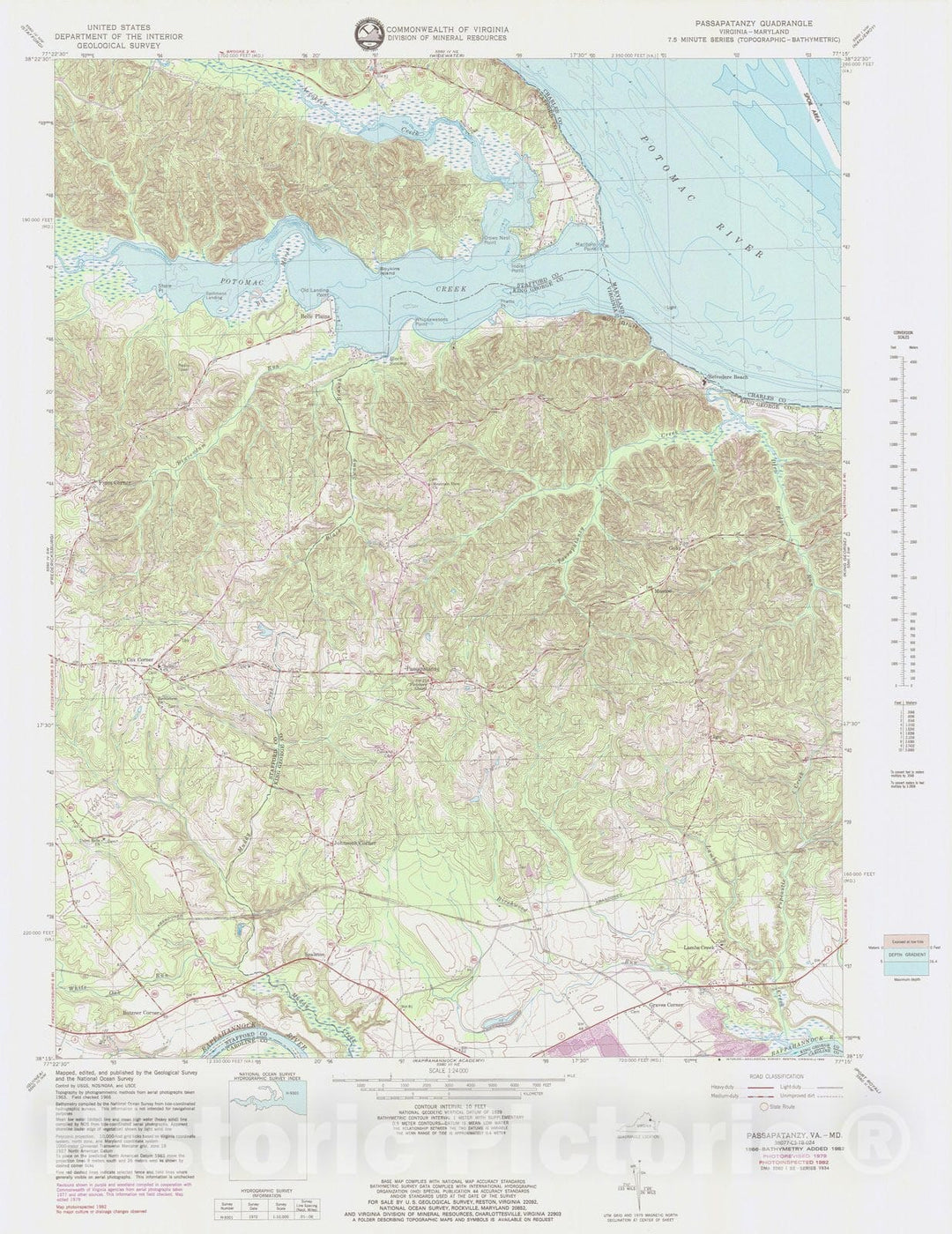 Historic Nautical Map - Passapatanzy Va Md, MD, VA, 1979 NOAA Topographic Bathymetric Historic Nautical Map - Vintage Wall Art