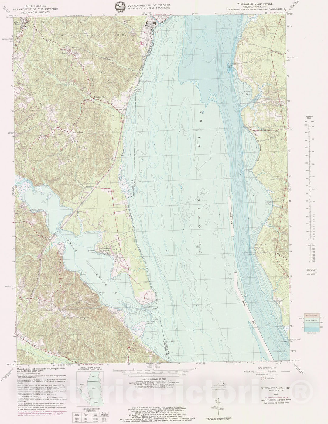 Historic Nautical Map - Widewater Va Md, MD, VA, 1978 NOAA Topographic Bathymetric Historic Nautical Map - Vintage Wall Art