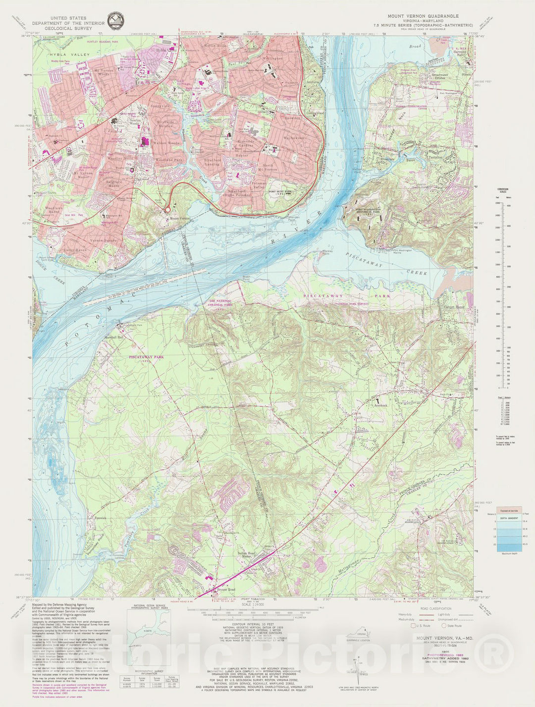 Historic Nautical Map - Mount Vernon Va Md, MD, VA, 1983 NOAA Topographic Bathymetric Historic Nautical Map - Vintage Wall Art