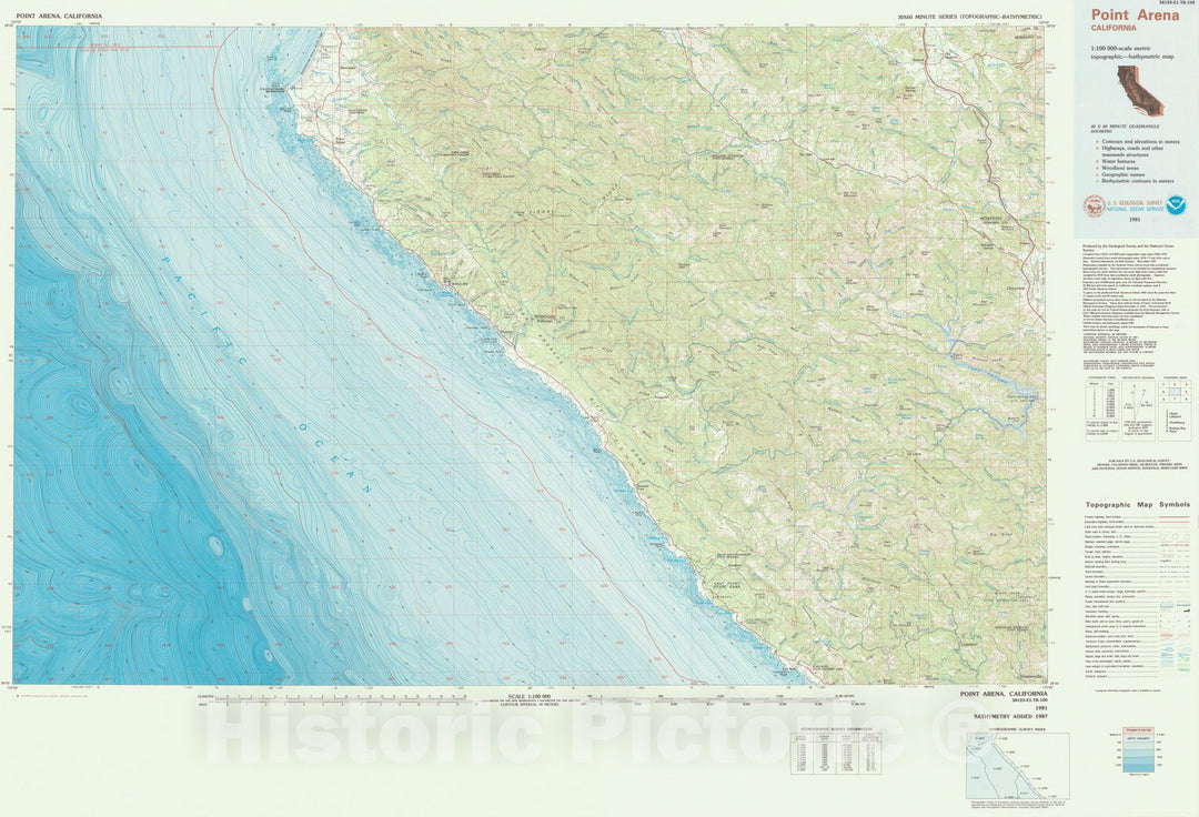 Historic Nautical Map - Point Arena, CA, 1981 NOAA Topographic Bathymetric Historic Nautical Map - Vintage Wall Art