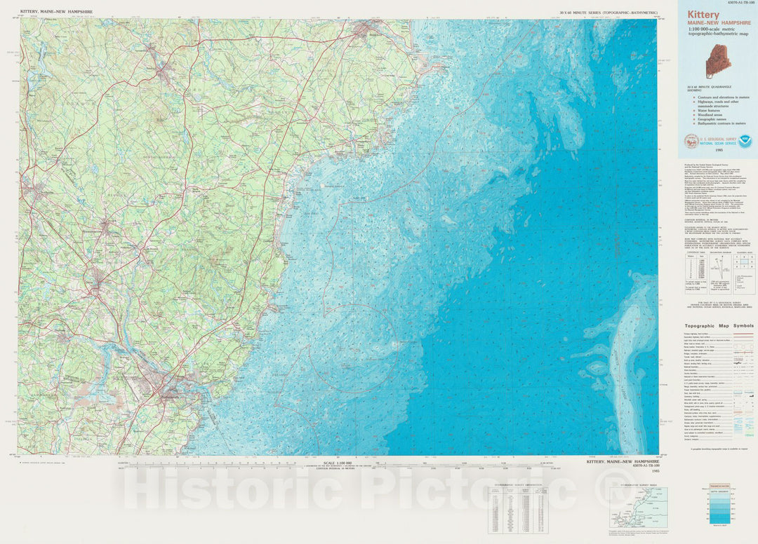 Historic Nautical Map - Kittery, ME, NH, 1985 NOAA Topographic Bathymetric Historic Nautical Map - Vintage Wall Art