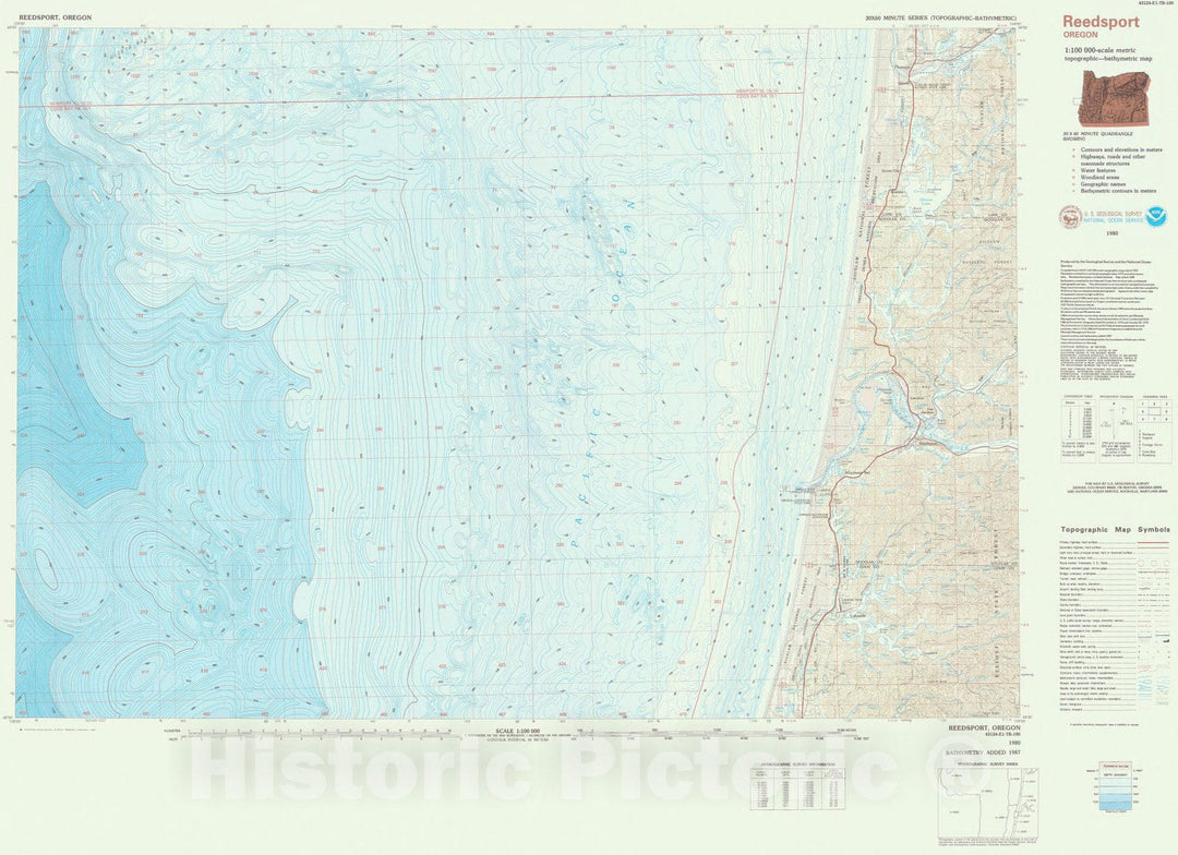 Historic Nautical Map - Reedsport, OR, 1980 NOAA Topographic Bathymetric Historic Nautical Map - Vintage Wall Art