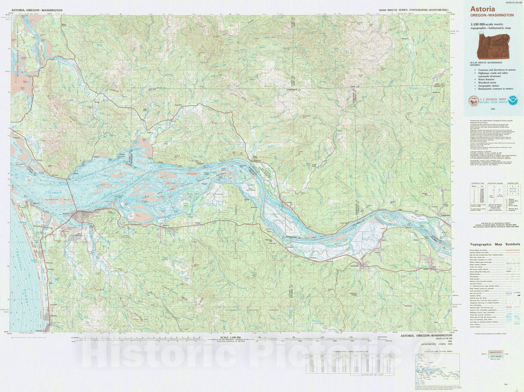 Historic Nautical Map - Astoria, OR, WA, 1981 NOAA Topographic Bathymetric Historic Nautical Map - Vintage Wall Art