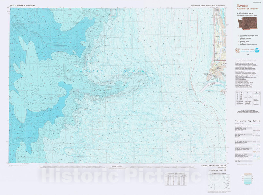 Historic Nautical Map - Ilwaco, OR, WA, 1980 NOAA Topographic Bathymetric Historic Nautical Map - Vintage Wall Art