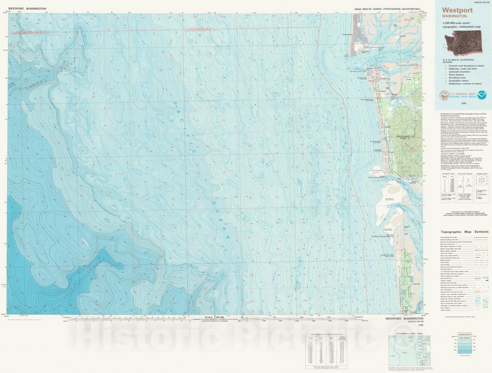 Historic Nautical Map - Westport, WA, 1989 NOAA Topographic Bathymetric Historic Nautical Map - Vintage Wall Art