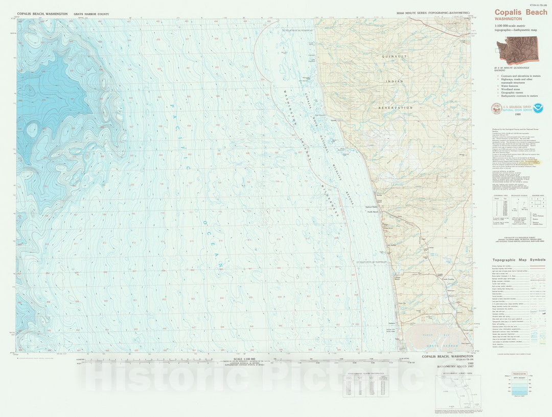 Historic Nautical Map - Copalis Beach, WA, 1980 NOAA Topographic Bathymetric Historic Nautical Map - Vintage Wall Art