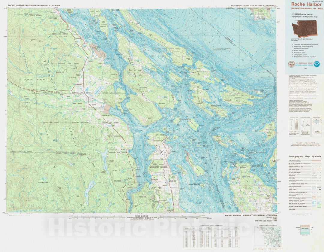 Historic Nautical Map - Roche Harbor, WA, 1981 NOAA Topographic Bathymetric Historic Nautical Map - Vintage Wall Art