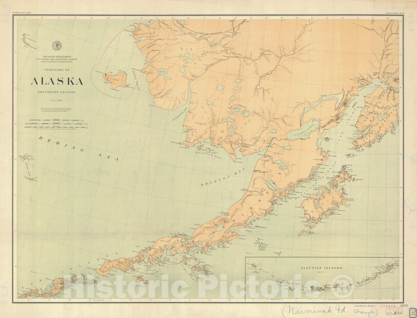 Historic Nautical Map - Territory Of Alaska Southwest Section, AK, 1898 NOAA Base Historic Nautical Map - Vintage Wall Art