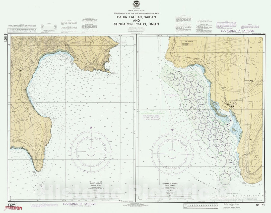 Historic Nautical Map - Bahia Laolao Saipan And Sunharon Roads Tinian, MP, 1991 NOAA Chart - Vintage Wall Art