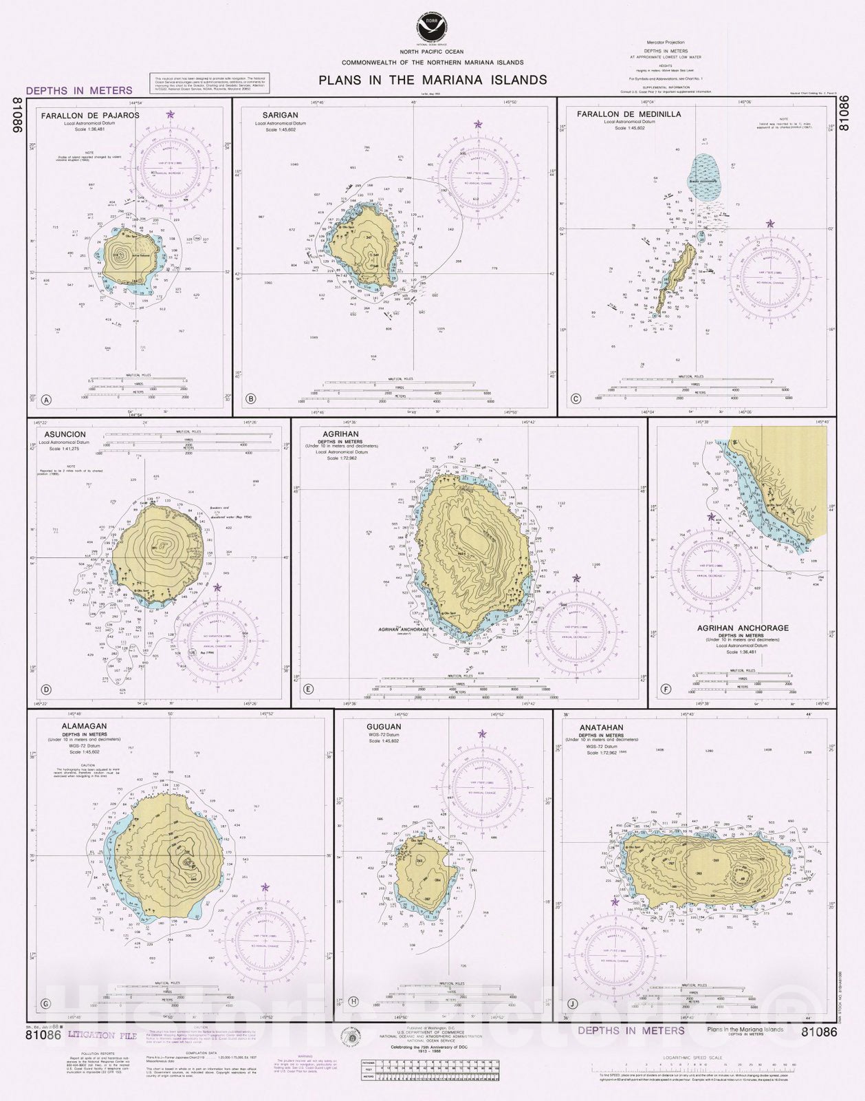 Historic Nautical Map - Plans In The Mariana Islands, MP, 1988 NOAA Chart - Vintage Wall Art