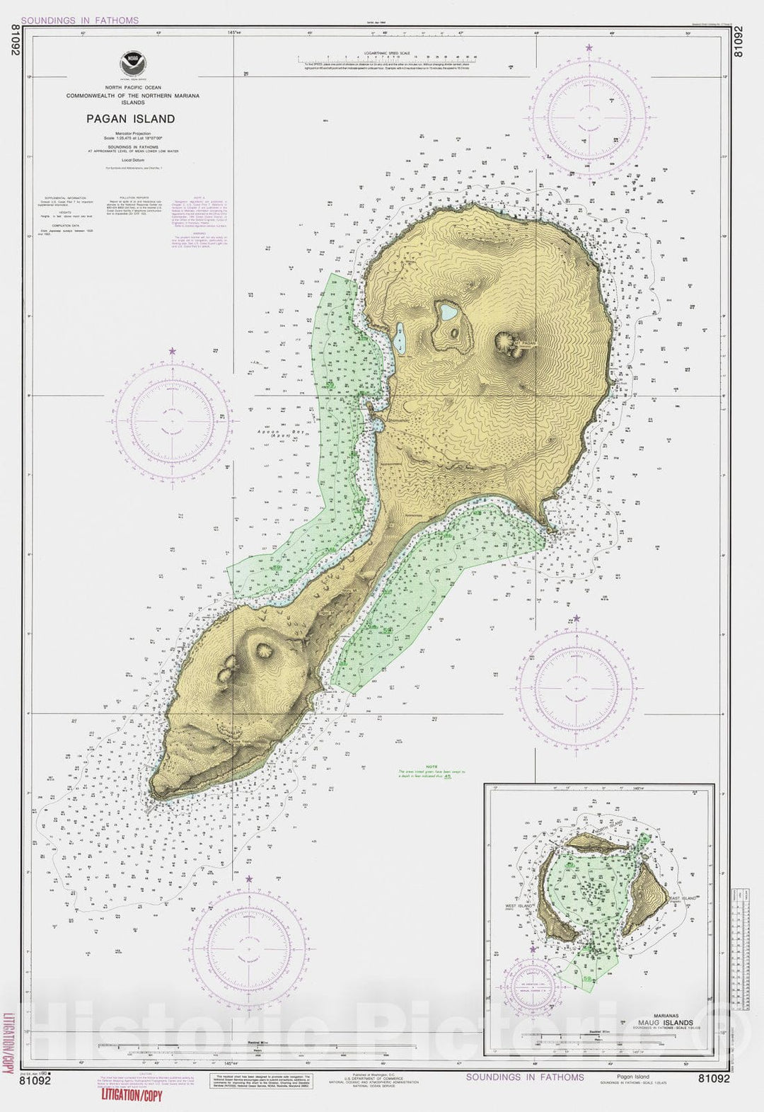 Historic Nautical Map - Pagan Island, MP, 1990 NOAA Chart - Vintage Wall Art