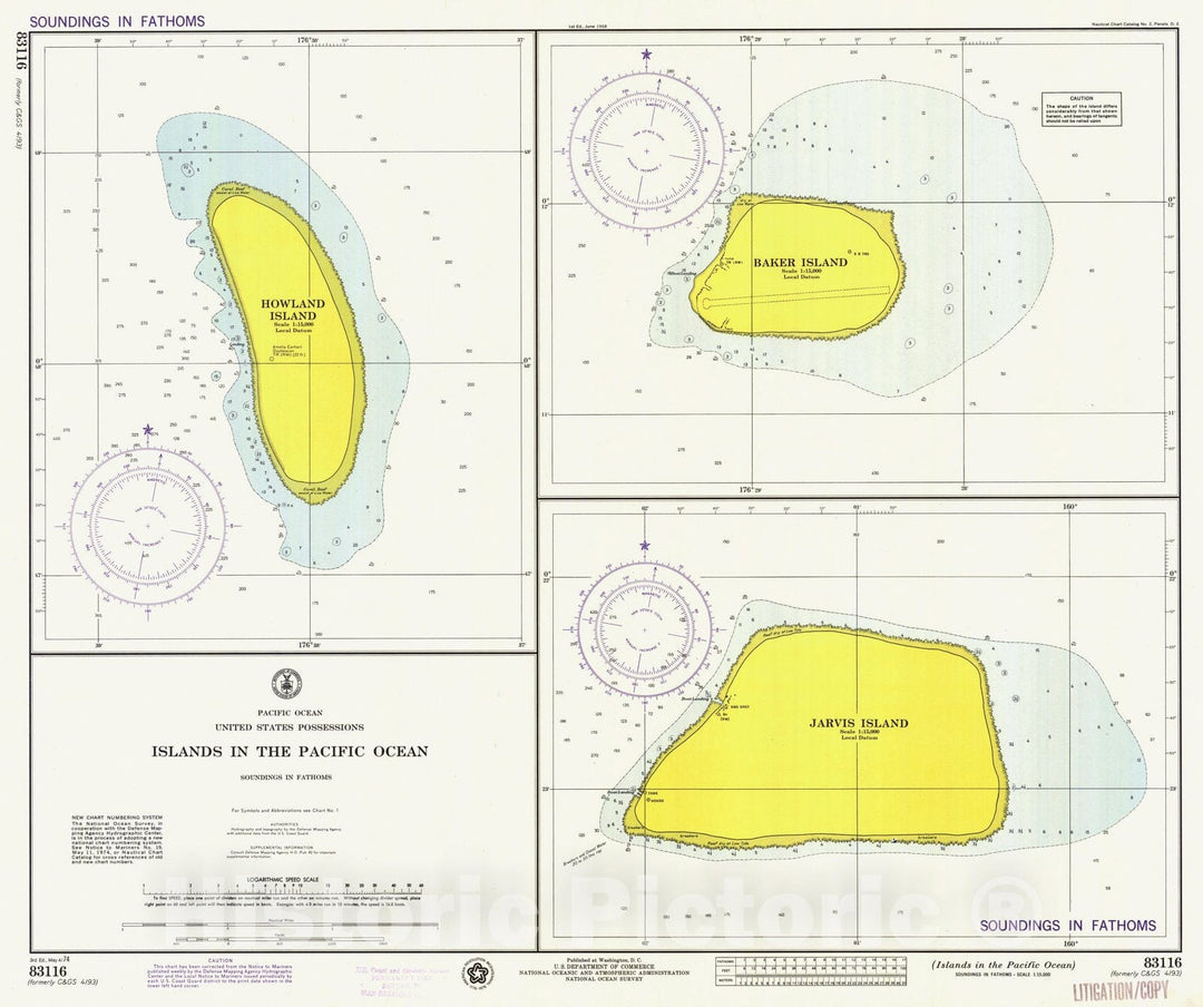 Historic Nautical Map - Islands In The Pacific Ocean, JI, HW, BI, 1974 NOAA Chart - Vintage Wall Art