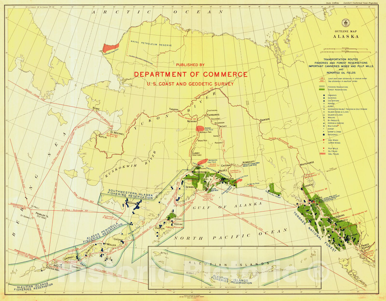 Historic Nautical Map - Outline Map Alaska, AK, 1923 NOAA Chart - Vintage Wall Art