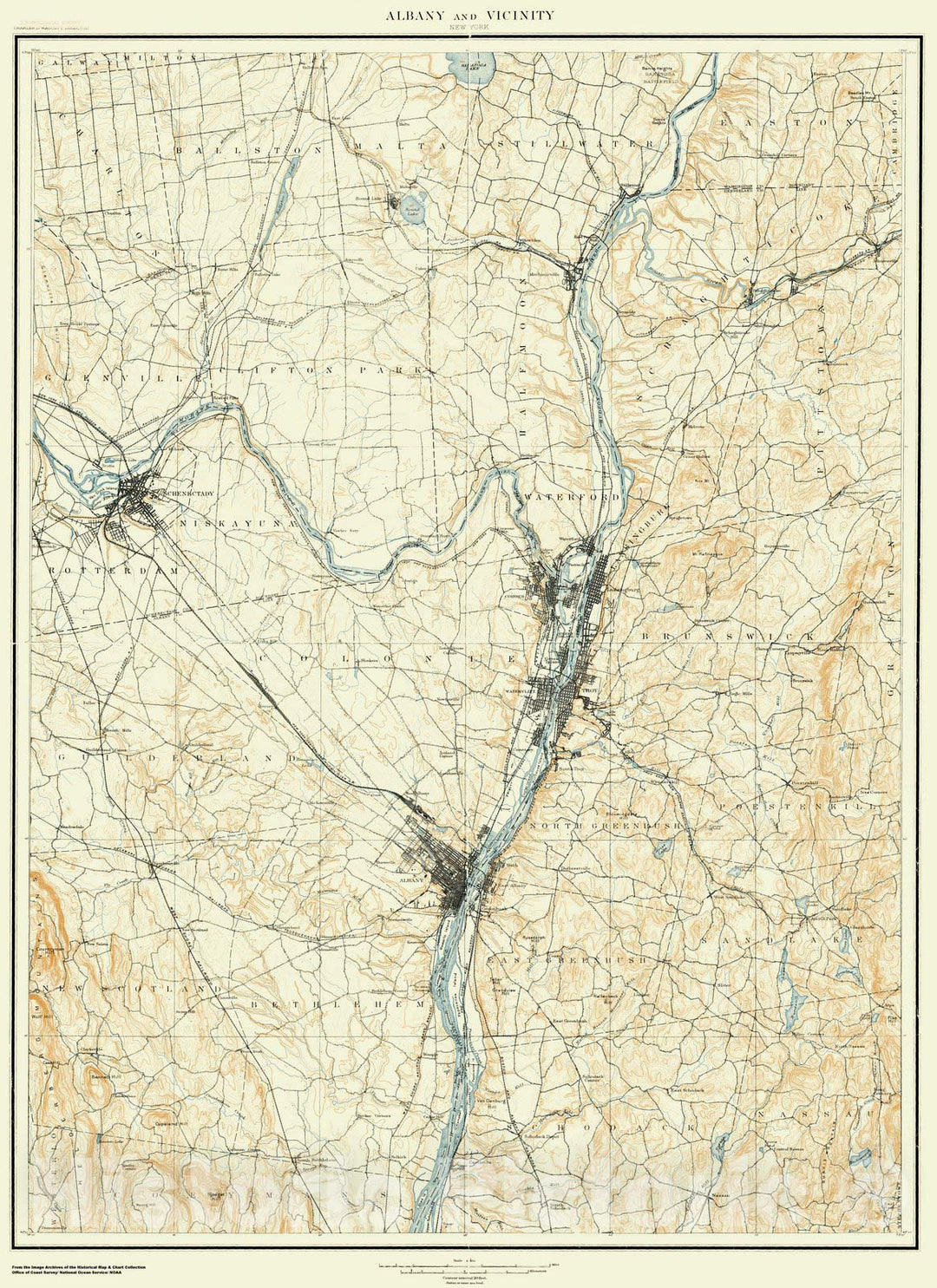 Historic Nautical Map - Albany And Vicinity, NY, 1891 NOAA Topographic - Vintage Wall Art