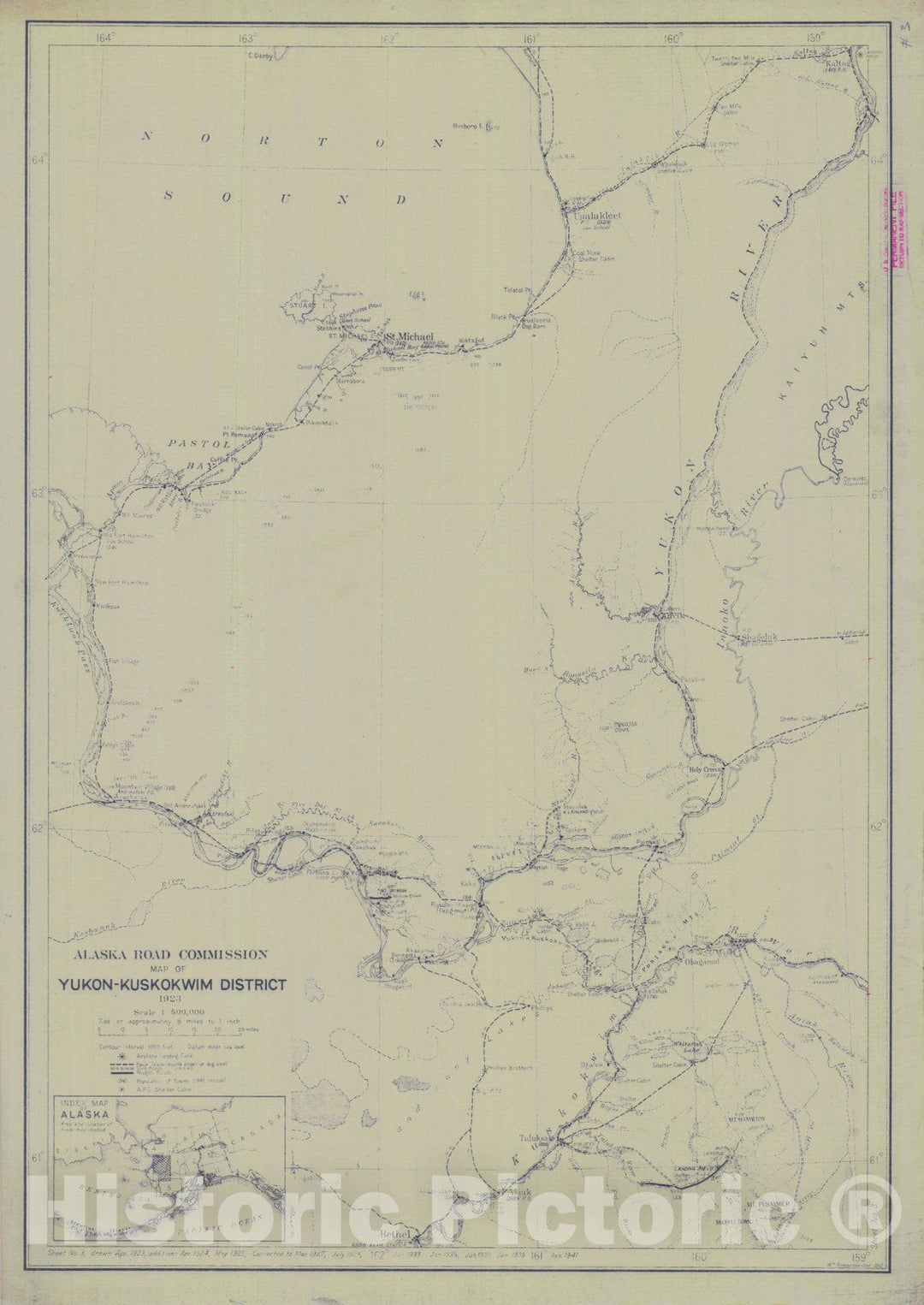 Historic Nautical Map - Alaska Road Commission Map Of Yukon-Kuskokwim District Sheet No. 3, AK, 1923 NOAA Topographic - Vintage Wall Art