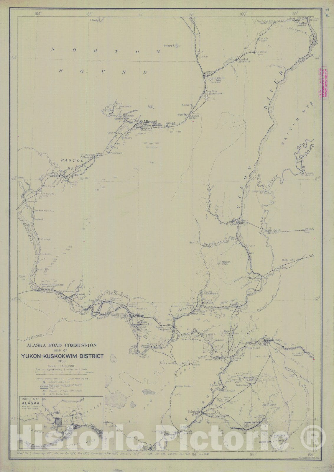 Historic Nautical Map - Alaska Road Commission Map Of Yukon-Kuskokwim District Sheet No. 3, AK, 1923 NOAA Topographic - Vintage Wall Art