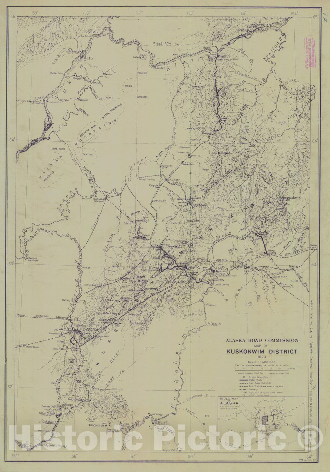 Historic Nautical Map - Alaska Road Commission Map Of Kuskokwim District, AK, 1923 NOAA Topographic - Vintage Wall Art