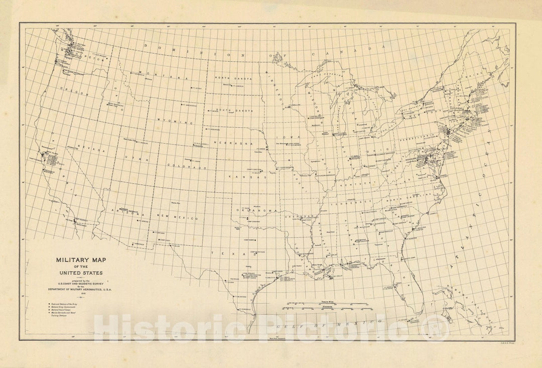 Historic Nautical Map - Military Map Of The United States, WA, FL, ME, CA, 1918 NOAA Base Historic Nautical Map - Vintage Wall Art