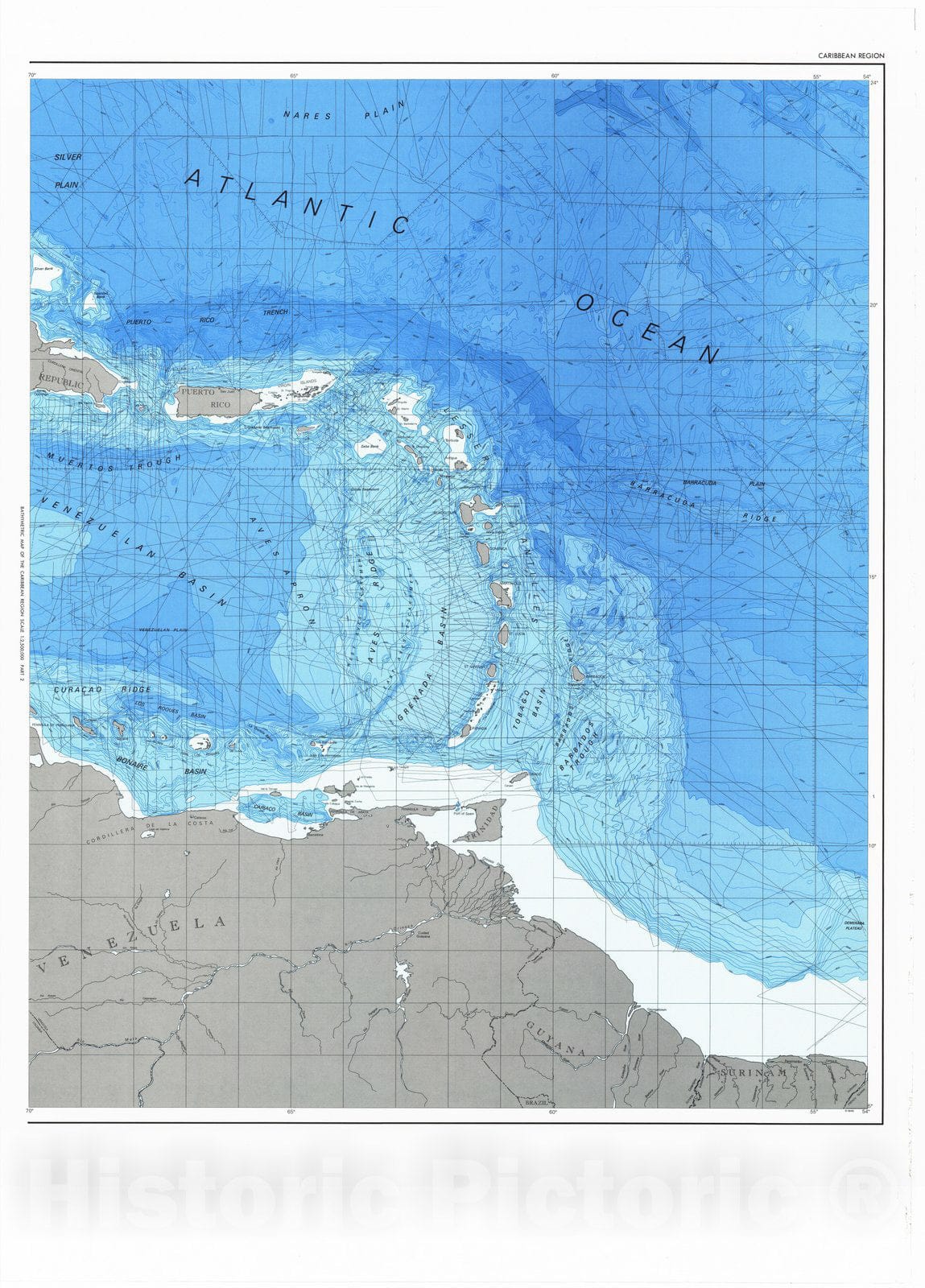 Historic Nautical Map - Caribbean Regional, WIN, 1981 NOAA Bathymetric Historic Nautical Map - Vintage Wall Art