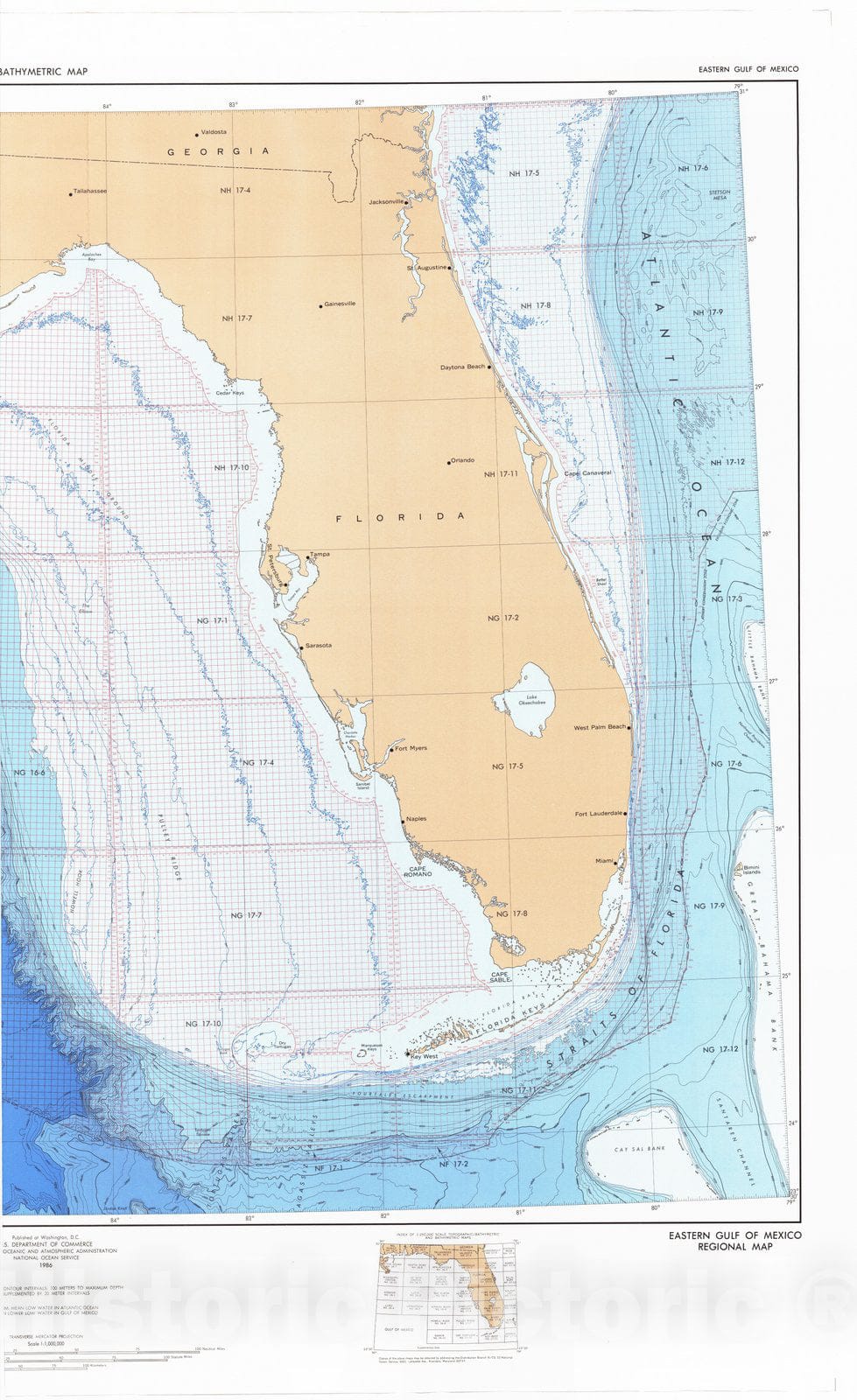 Historic Nautical Map - Eastern Gulf Of Mexico - 2, FL, 1986 NOAA Bathymetric Historic Nautical Map - Vintage Wall Art