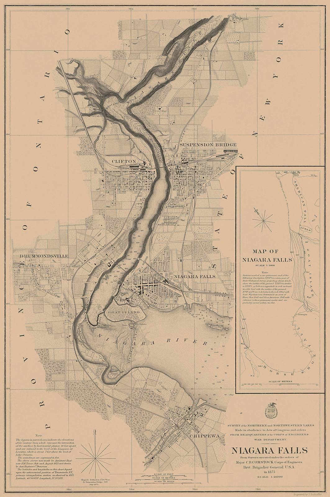 Historic Nautical Map - Niagara Falls, NY, 1875 NOAA Chart - Vintage Wall Art