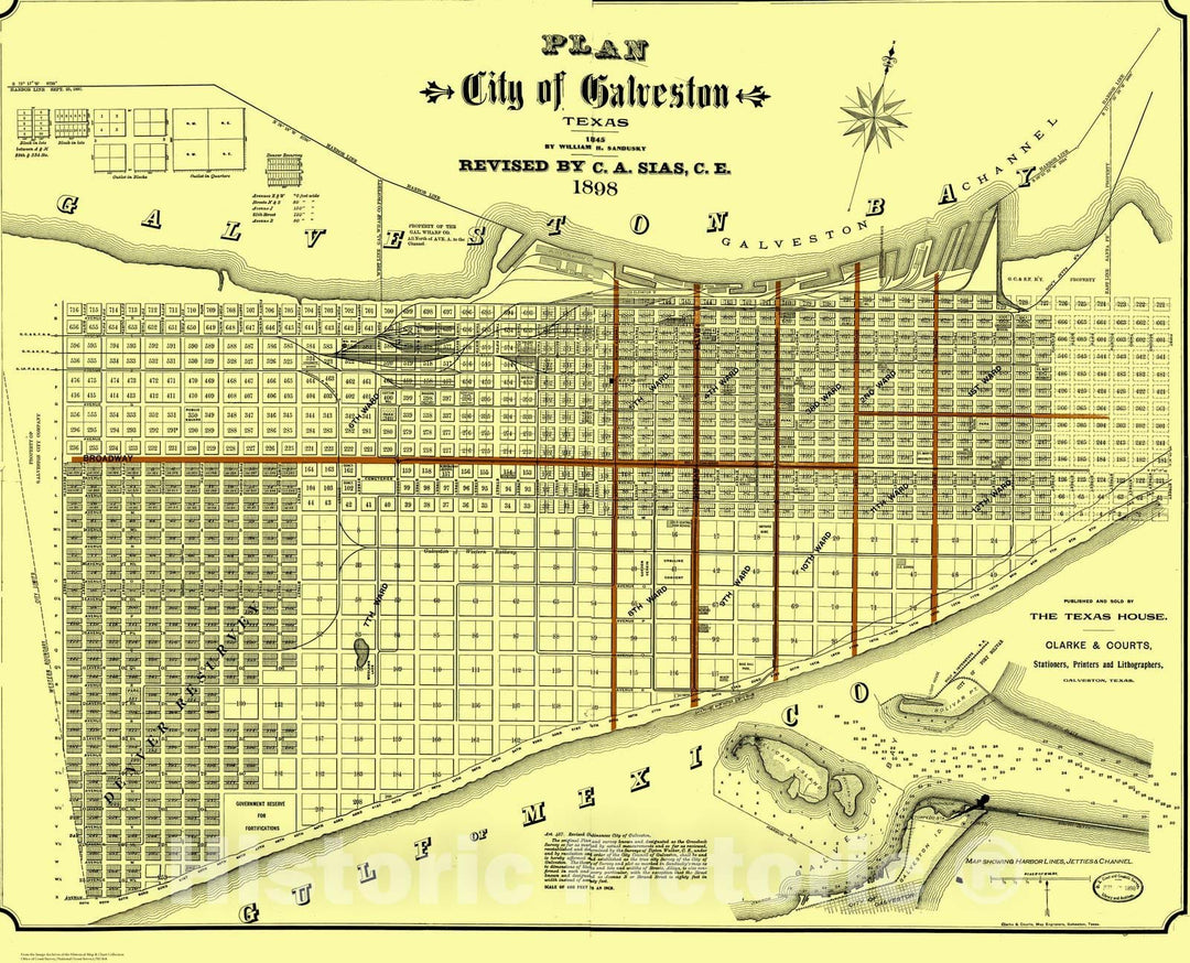 Historic Nautical Map - City Of Galveston, TX, 1898 NOAA City Plan - Vintage Wall Art