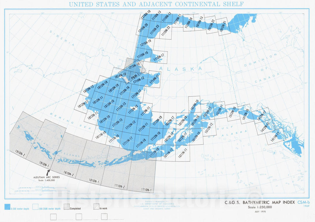 Historic Nautical Map - United States And Adjacent Continental Shelf - Bathymetric Inde, AK, 1970 NOAA Bathymetric Historic Nautical Map - Vintage Wall Art