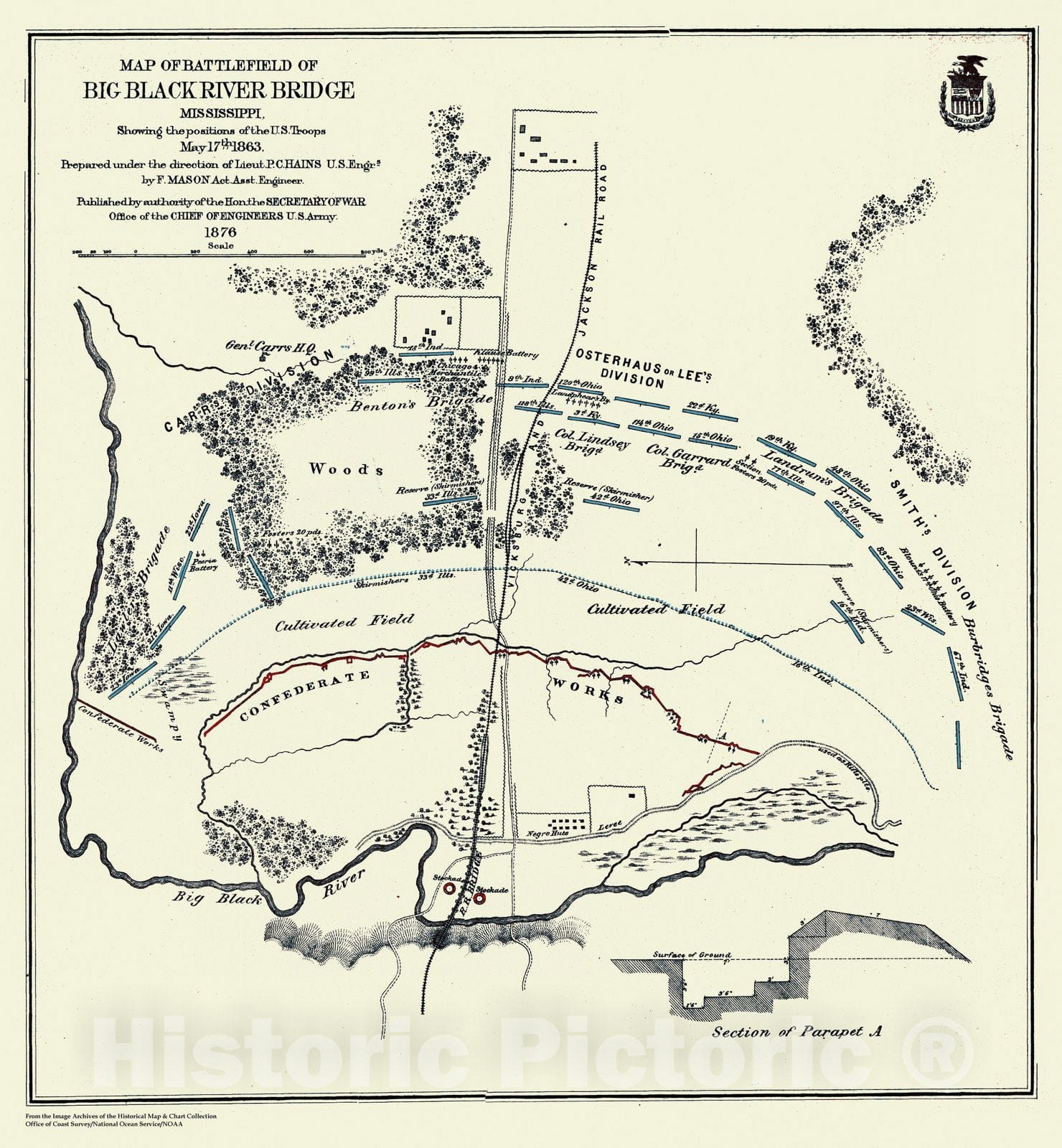 Historic Nautical Map - Big Black River Bridge, MS, 1876 Civil War Historic Nautical Map - Vintage Wall Art